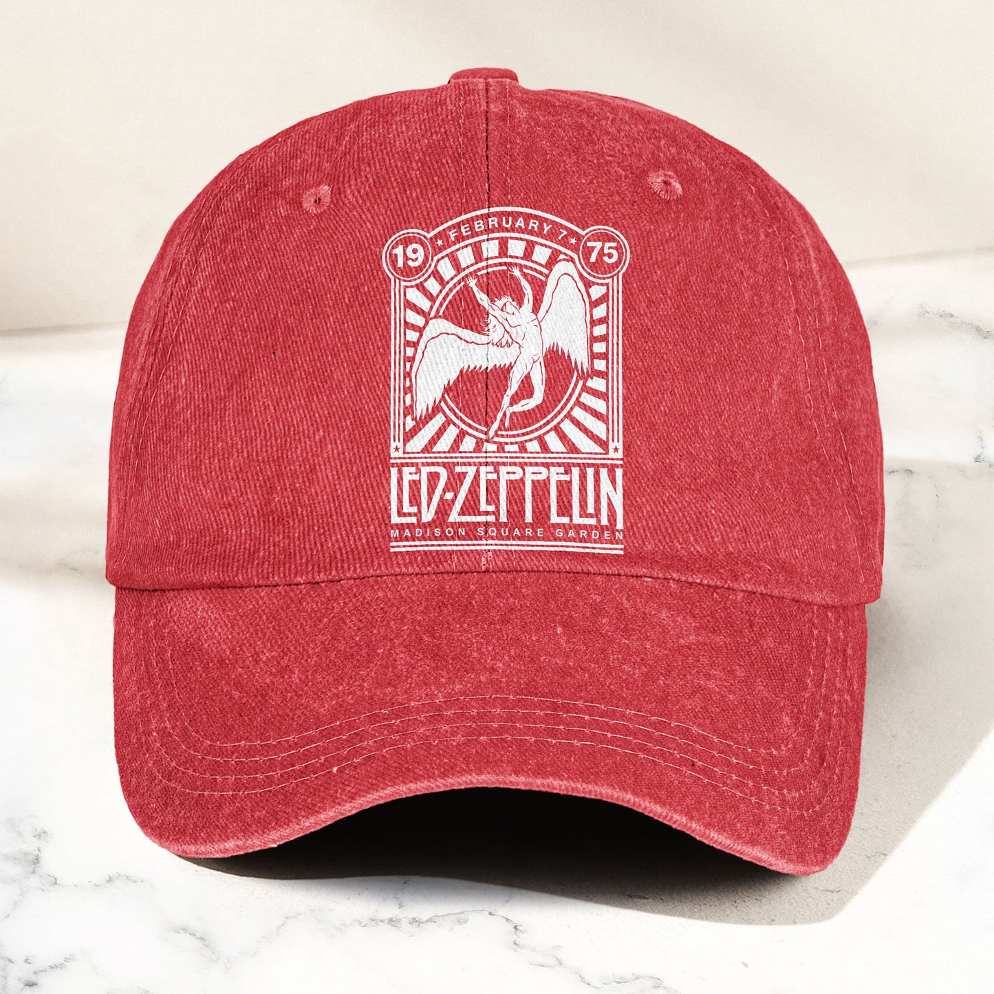 Led Zeppelin 1975 Madison Square Garden Concert Graphic Denim Cap – Retro Vintage Dad Cap Gift For Dad (With Box)