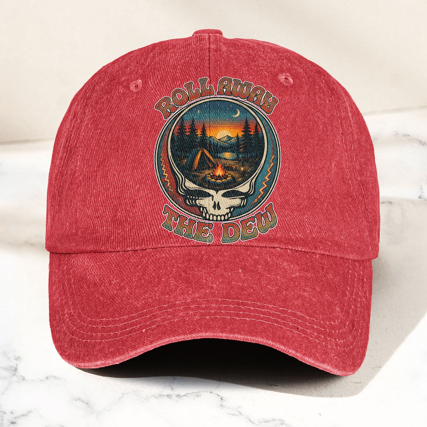 Grateful Dead Franklins Tower Roll Away The Dew Camping Denim Cap – Retro Vintage Dad Cap Gift For Dad (With Box)