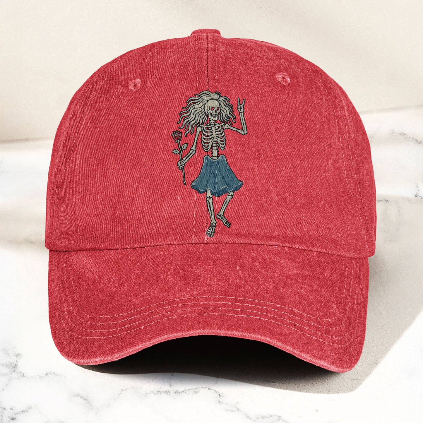 Grateful Dead Bertha Dancing Skeleton Rose Vintage Denim Cap – Retro Vintage Dad Cap Gift For Dad (With Box)