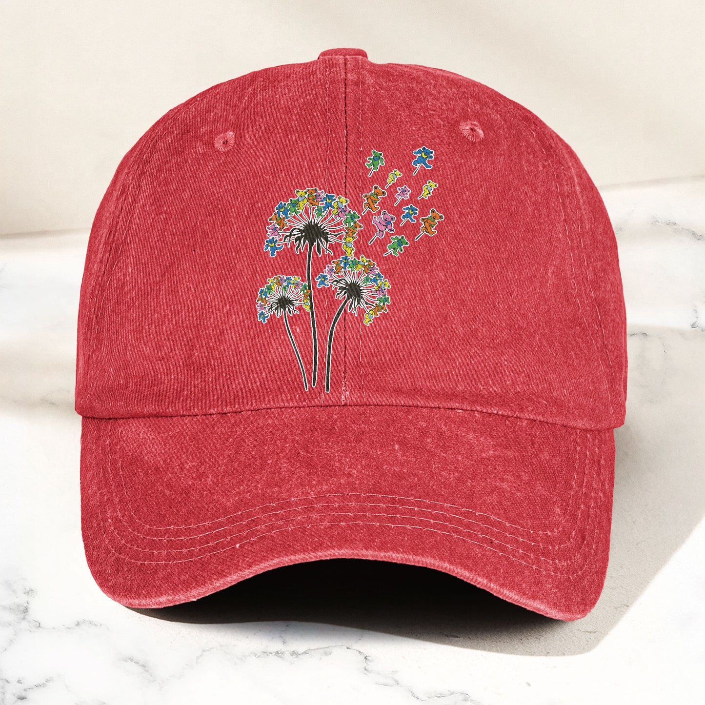 Grateful Dead Dancing Bears Dandelion Graphic Denim Cap – Retro Vintage Dad Cap Gift For Dad (With Box)