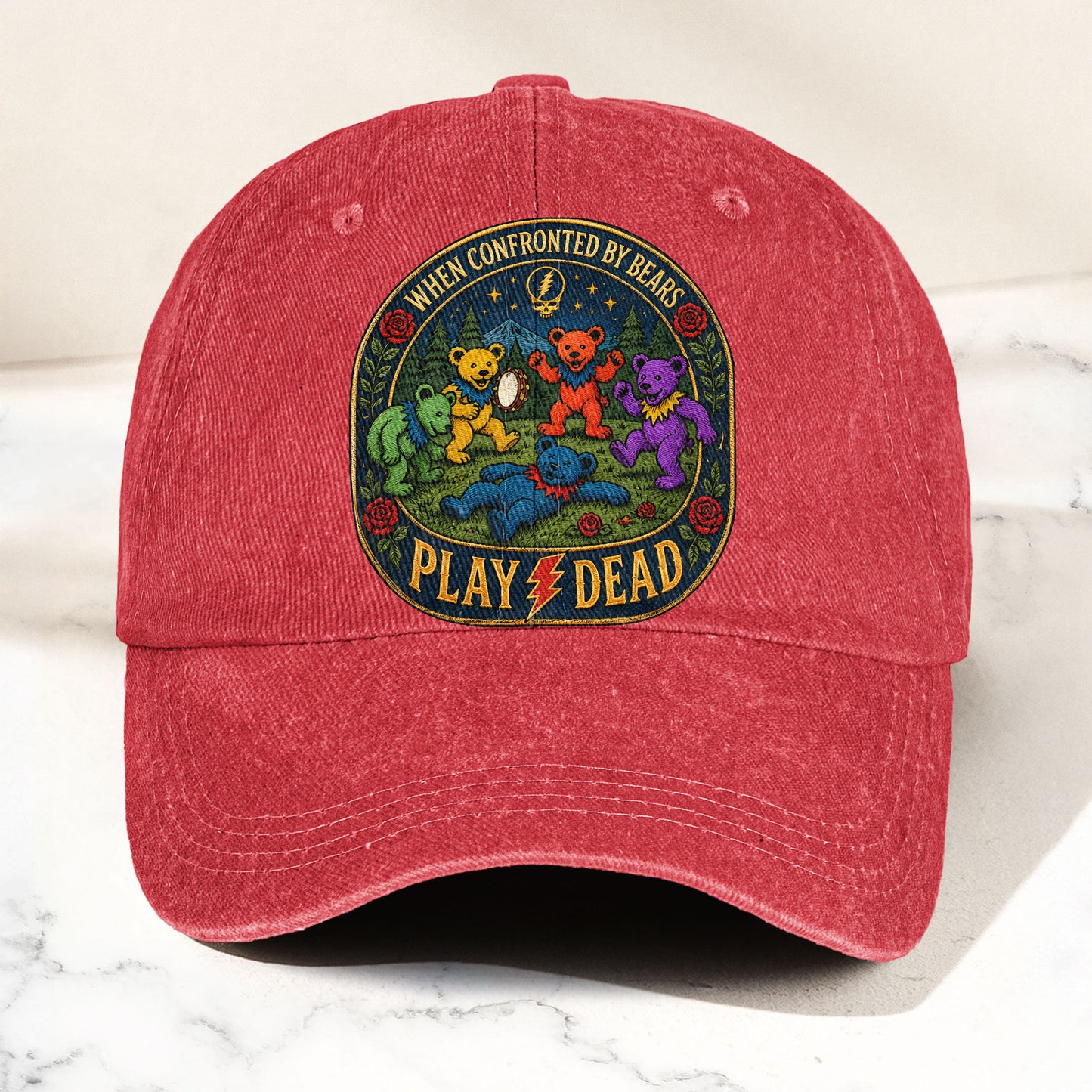 Grateful Dead When Confronted By Bears Dancing Bears Denim Cap – Retro Vintage Dad Cap Gift For Dad (With Box)