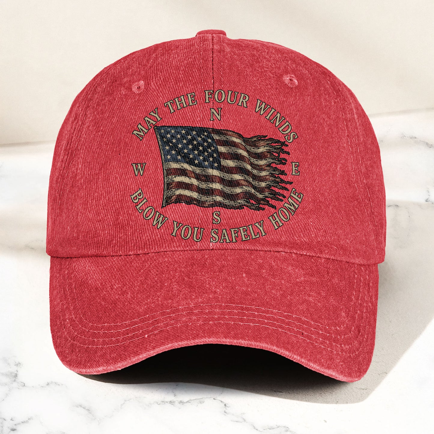 May The Four Winds Blow You Safely Home American Flag Denim Cap – Retro Vintage Dad Cap Gift For Dad (With Box)