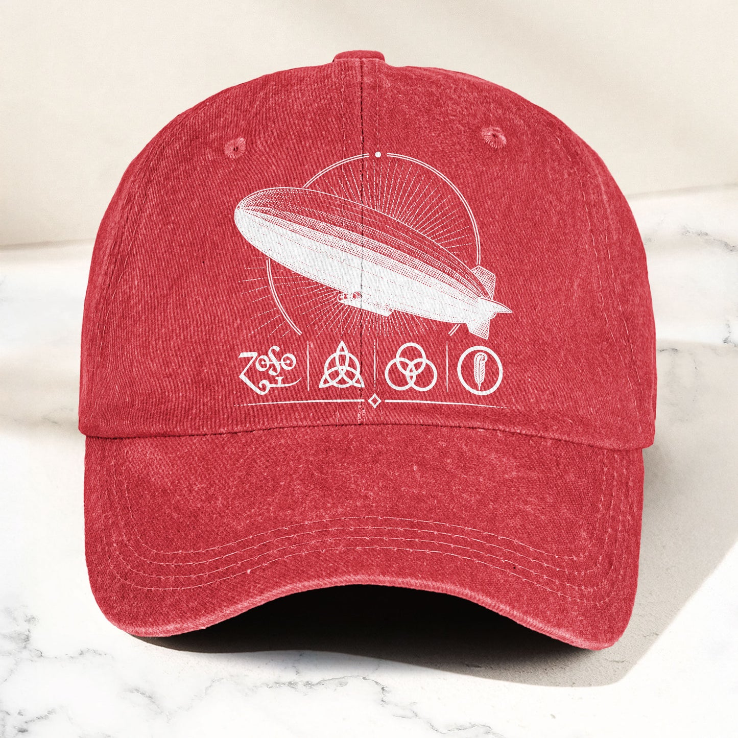 Led Zeppelin Zoso Four Symbols Airship Graphic Music Merch Denim Cap – Retro Vintage Dad Cap Gift For Dad (With Box)