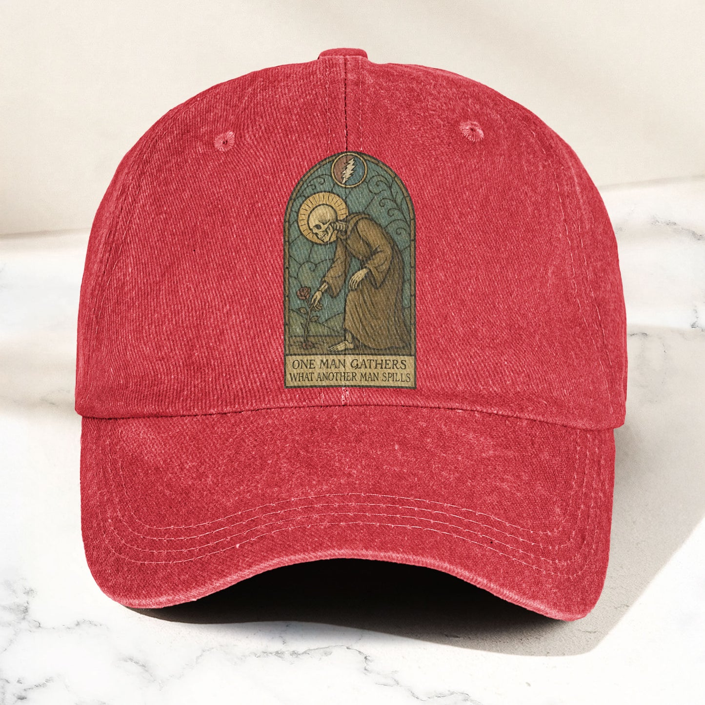 Grateful Dead St Stephen One Man Gathers Lyrics Stained Glass Denim Cap – Retro Vintage Dad Cap Gift For Dad (With Box)