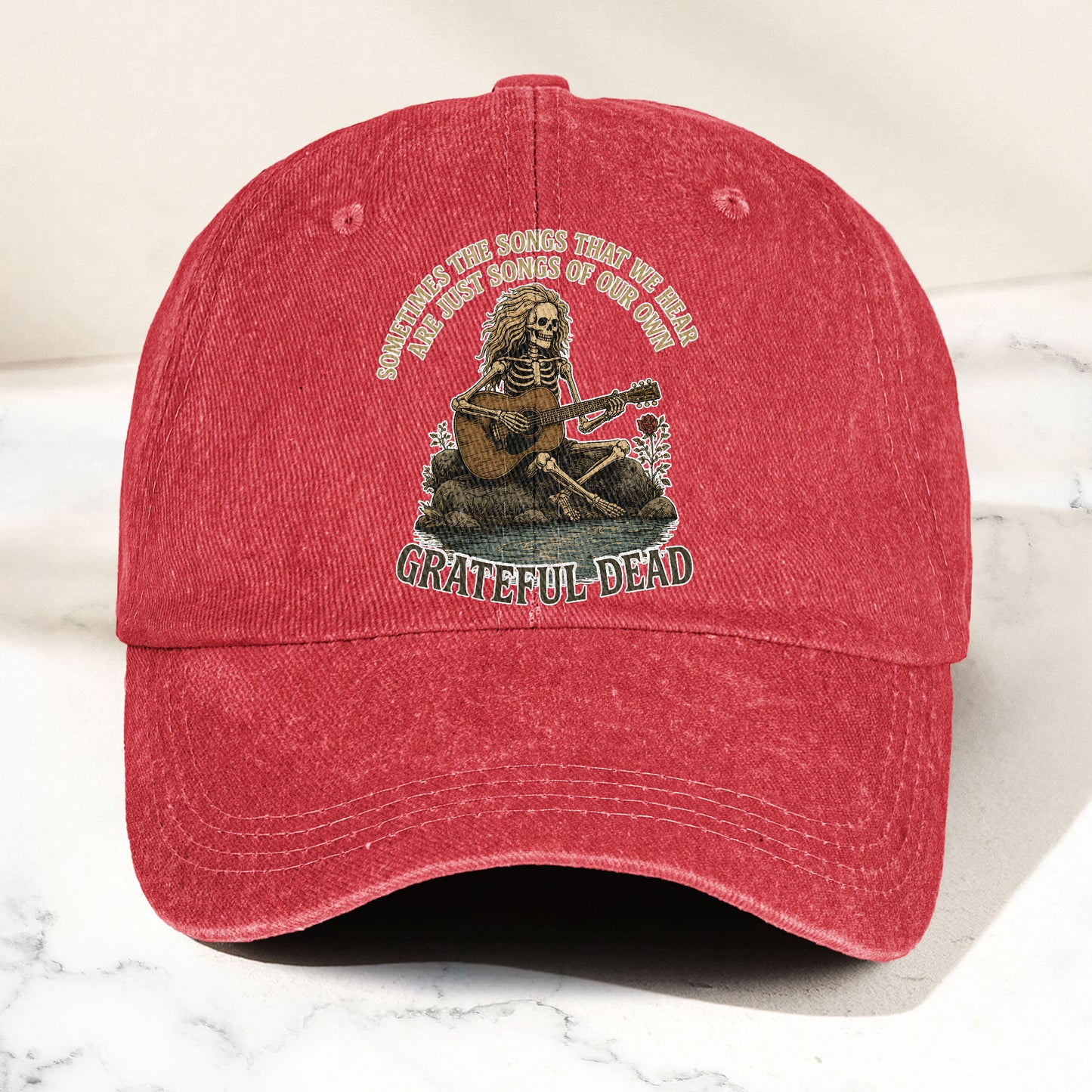 Grateful Dead Eyes Of The World Lyrics Skeleton Denim Cap – Retro Vintage Dad Cap Gift For Dad (With Box)