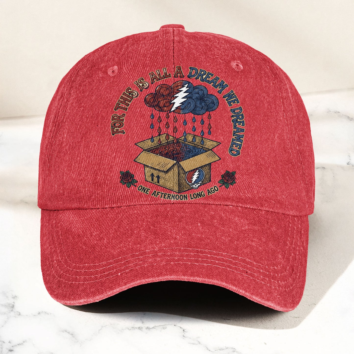 Grateful Dead Box Of Rain Dream We Dreamed Music Merch Denim Cap – Retro Vintage Dad Cap Gift For Dad (With Box)