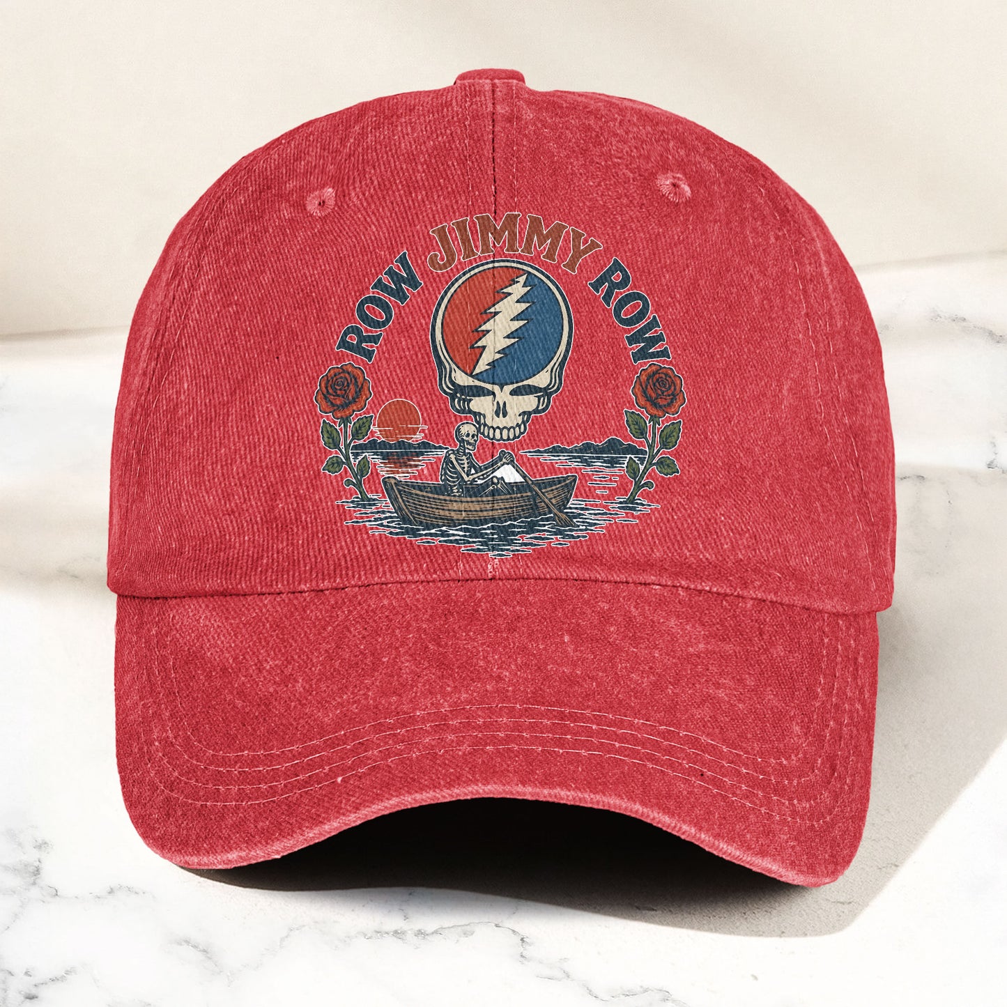 Grateful Dead Row Jimmy Row Steal Your Face Denim Cap – Retro Vintage Dad Cap Gift For Dad (With Box)