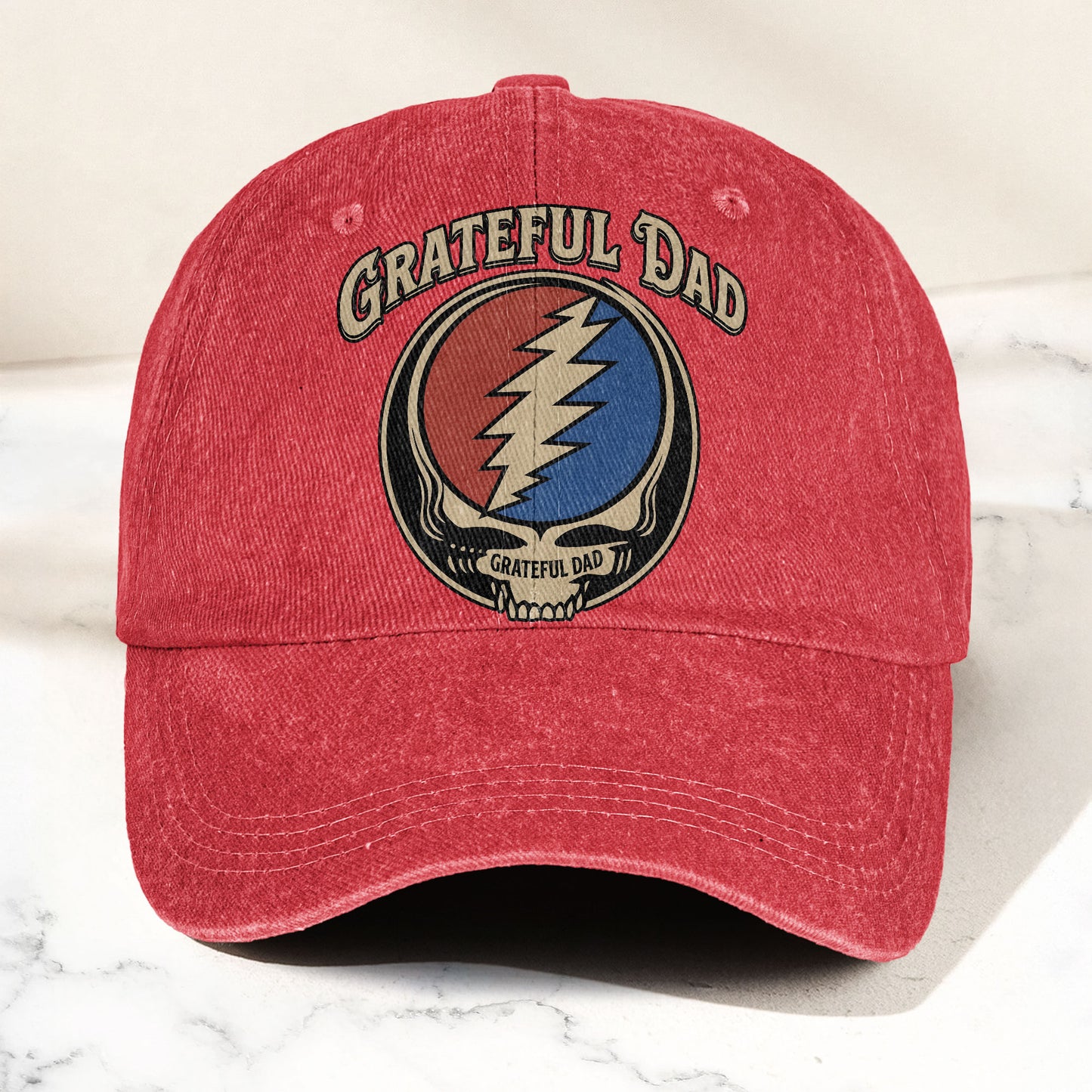 Grateful Dead Grateful Dad Steal Your Face Lightning Skull Denim Cap – Retro Vintage Dad Cap Gift For Dad (With Box)
