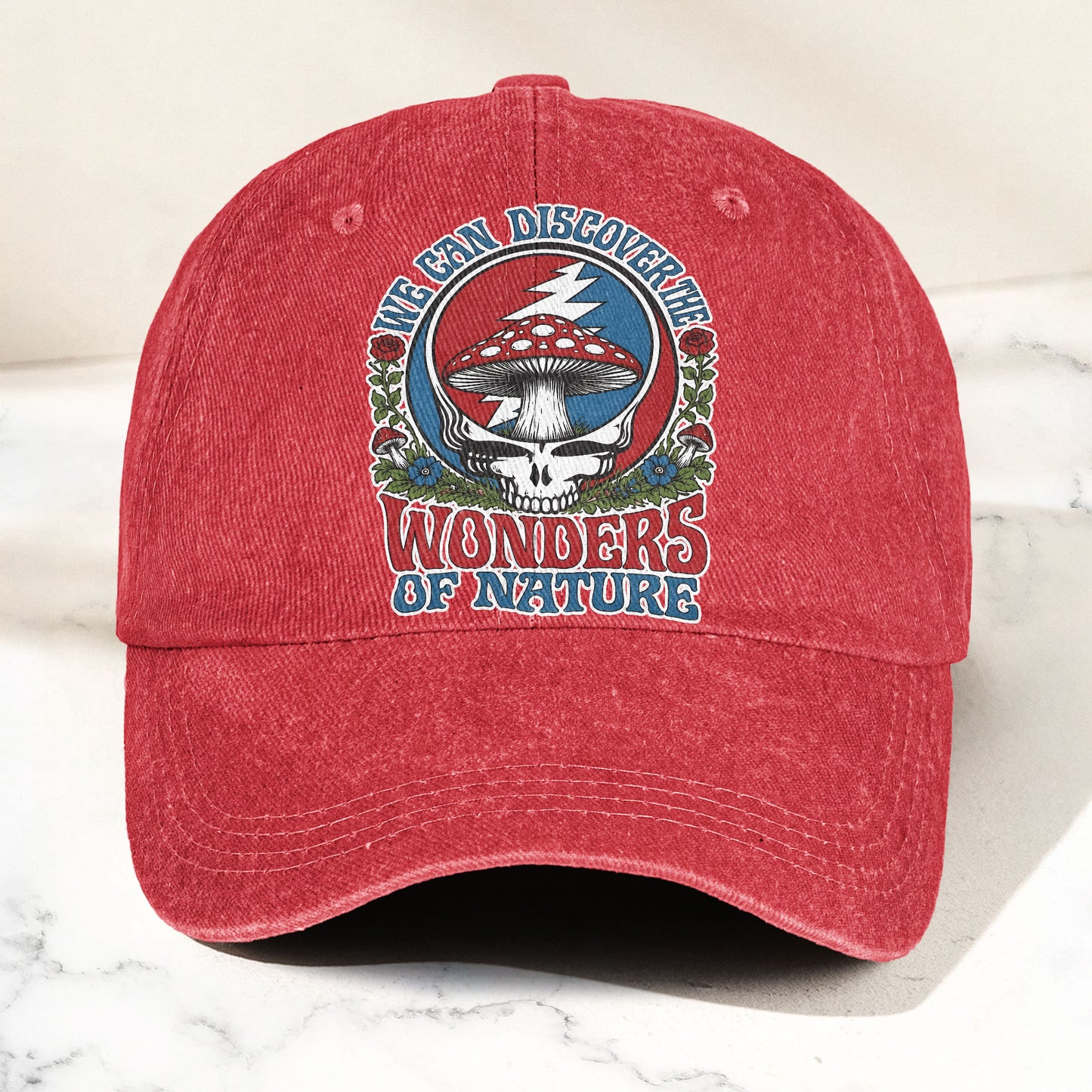Grateful Dead Wonders Of Nature Mushroom Steal Your Face Denim Cap – Retro Vintage Dad Cap Gift For Dad (With Box)