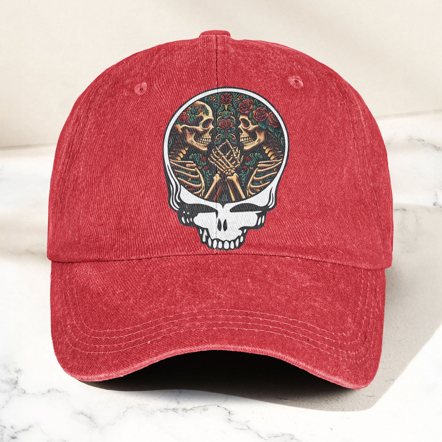 Grateful Dead Lovers Skeletons Steal Your Face Music Merch Denim Cap – Retro Vintage Dad Cap Gift For Dad (With Box)