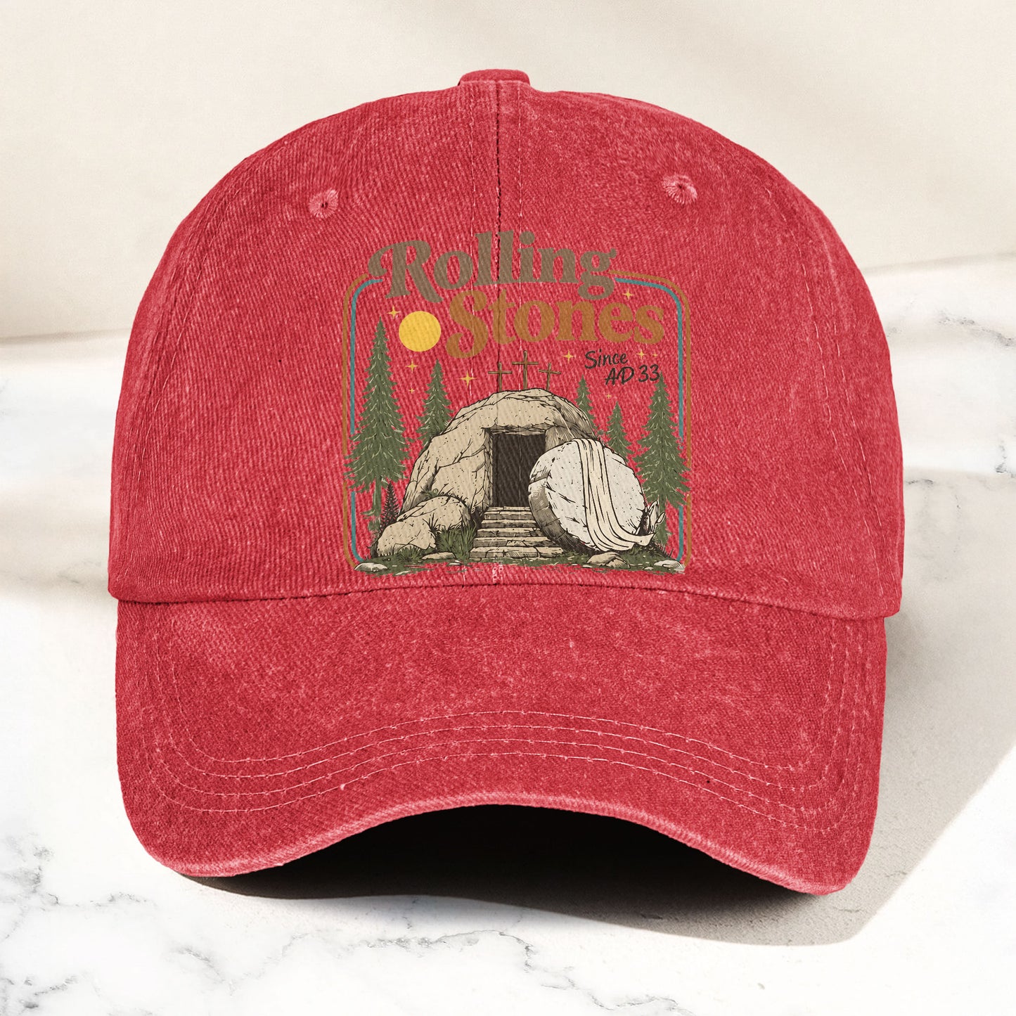 The Rolling Stones Christian Parody Empty Tomb Music Merch Denim Cap – Retro Vintage Dad Cap Gift For Dad (With Box)