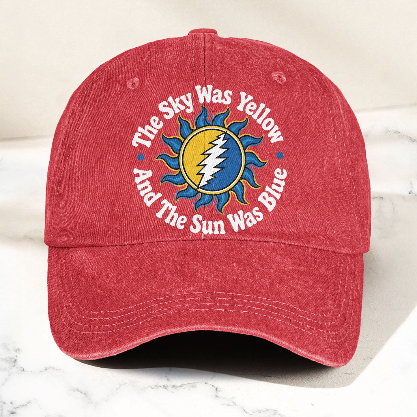 Grateful Dead Scarlet Begonias Lyrics Yellow Sky Blue Sun Denim Cap – Retro Vintage Dad Cap Gift For Dad (With Box)