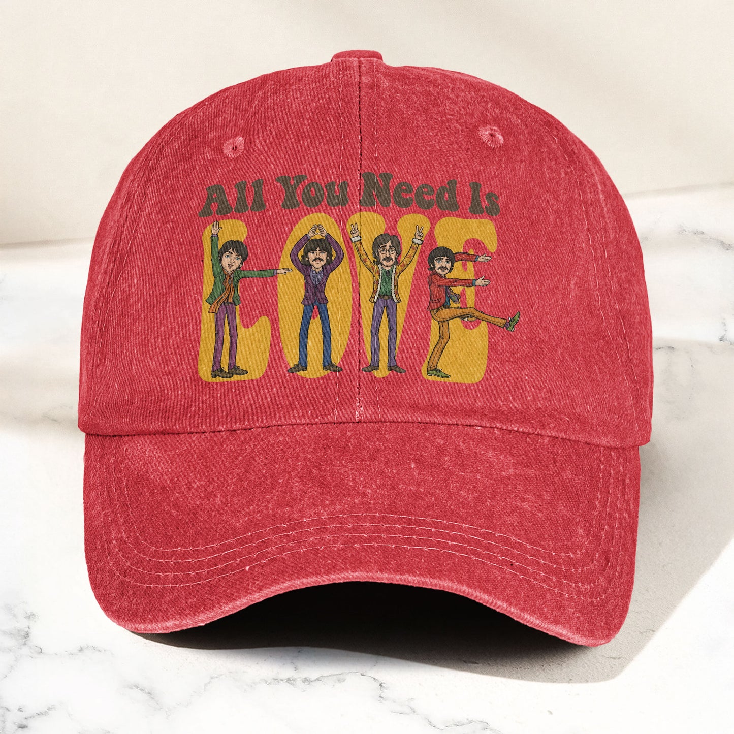 The Beatles All You Need Is Love Cartoon Graphic Music Merch Denim Cap – Retro Vintage Dad Cap Gift For Dad (With Box)