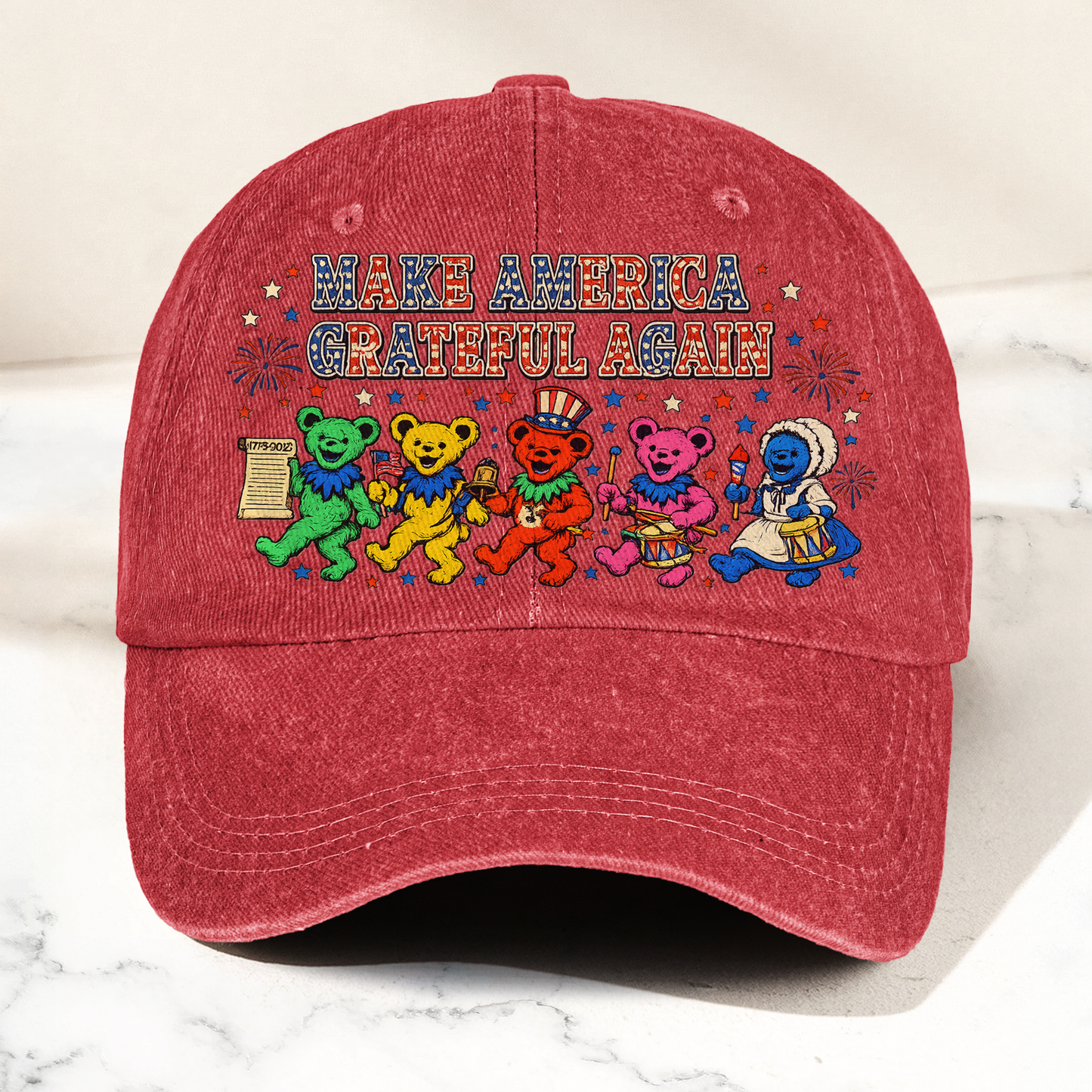 Grateful Dead Make America Grateful Again Dancing Bears Patriotic Denim Cap – Retro Vintage Dad Cap Gift For Dad (With Box)