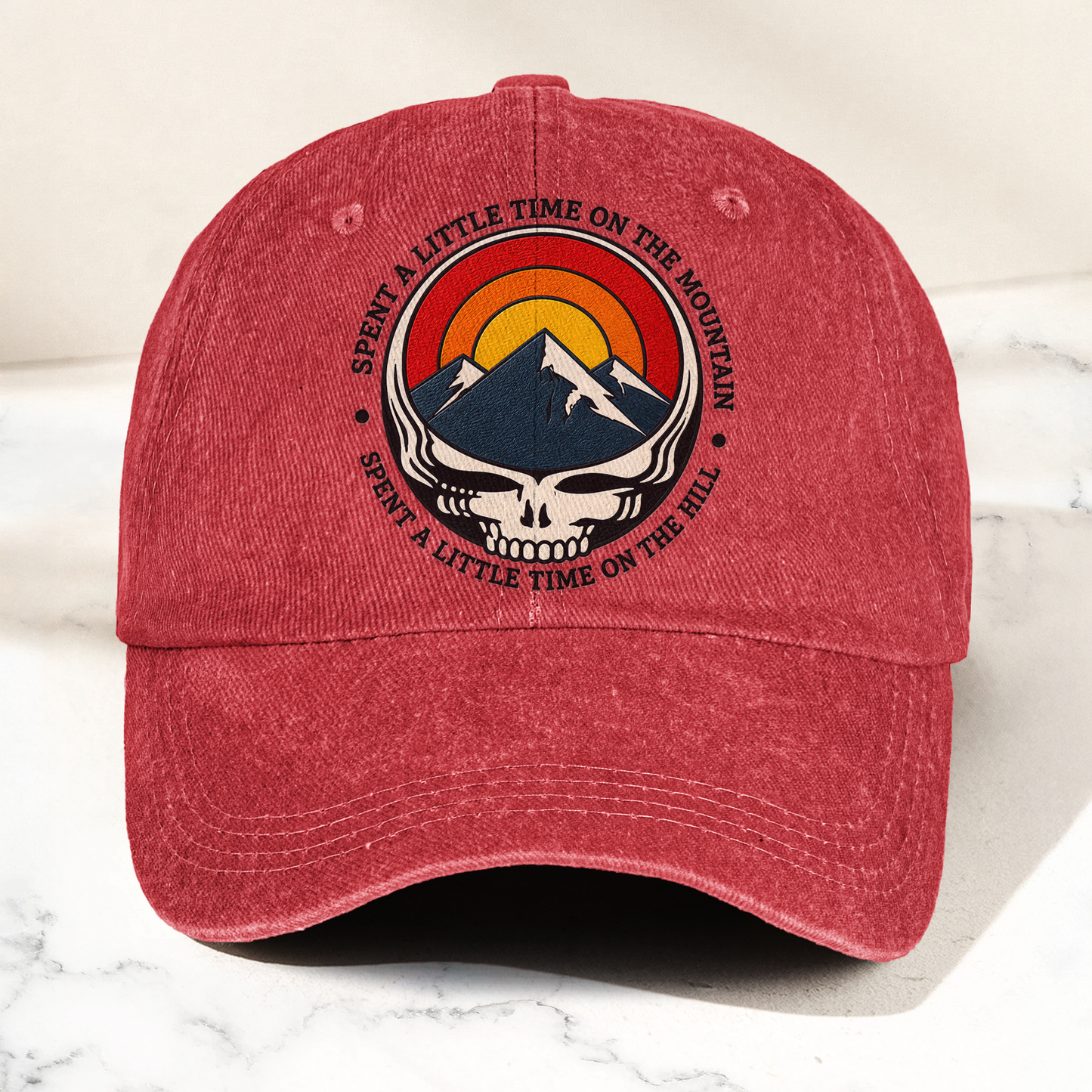 Grateful Dead Stealie Franklin's Tower Spent A Little Time On The Mountain Music Merch Denim Cap – Retro Vintage Dad Cap Gift For Dad (With Box)