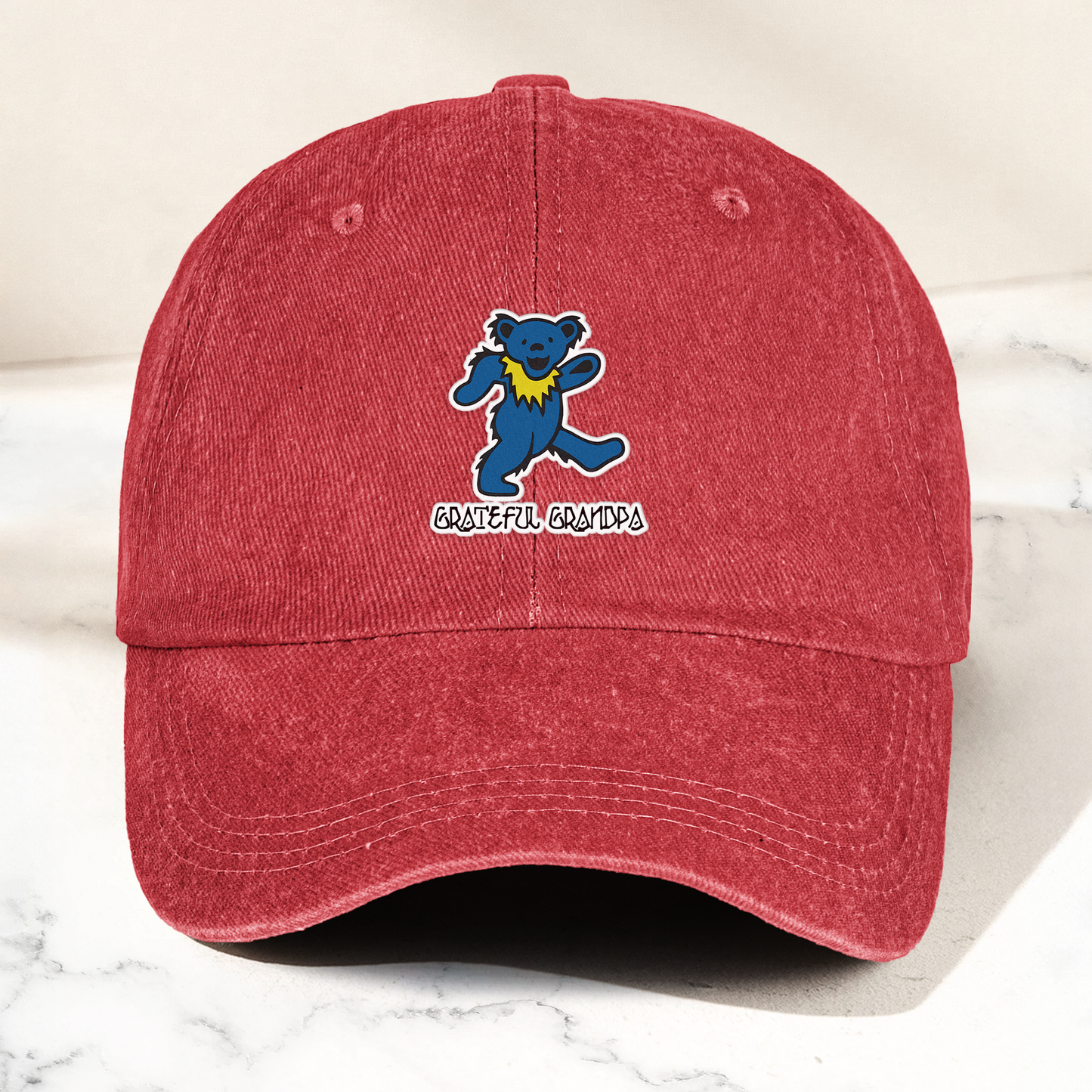 Grateful Grandpa Denim Cap – Dancing Bear Retro Dad Hat Gift for Grandpa (With Box)