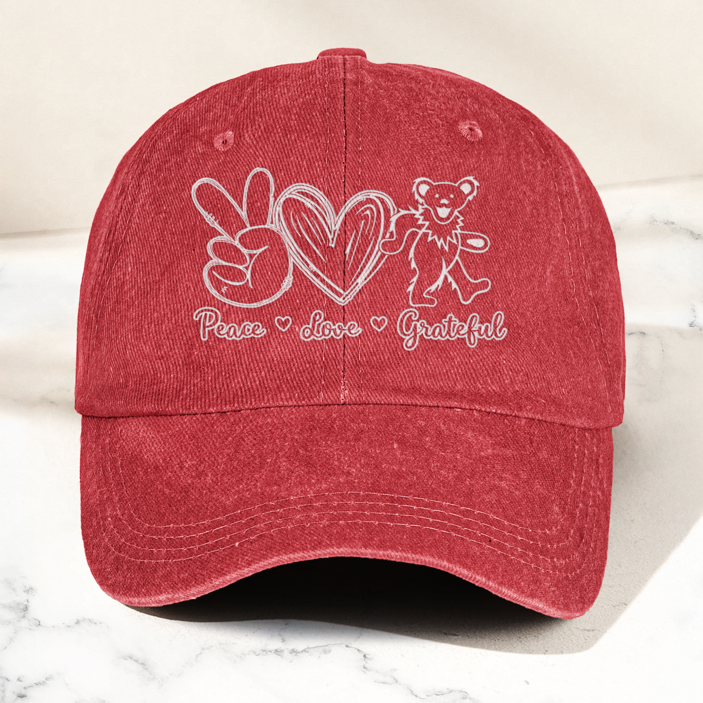 Peace Love Grateful Dancing Bear Vintage Denim Cap – Retro Grateful Dead Band Cap Gift For Dad (With Box)