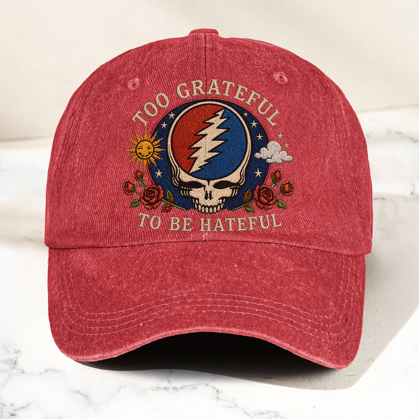 Grateful Dead Too Grateful To Be Hateful Vintage Dad Hat – Deadhead Camping Hat Gift