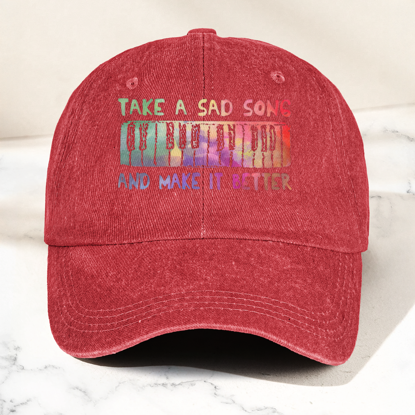 Take A Sad Song Piano Cap – Vintage Blue Dad Hat, Retro Music Quote Minimalist Piano Hat (With Box)