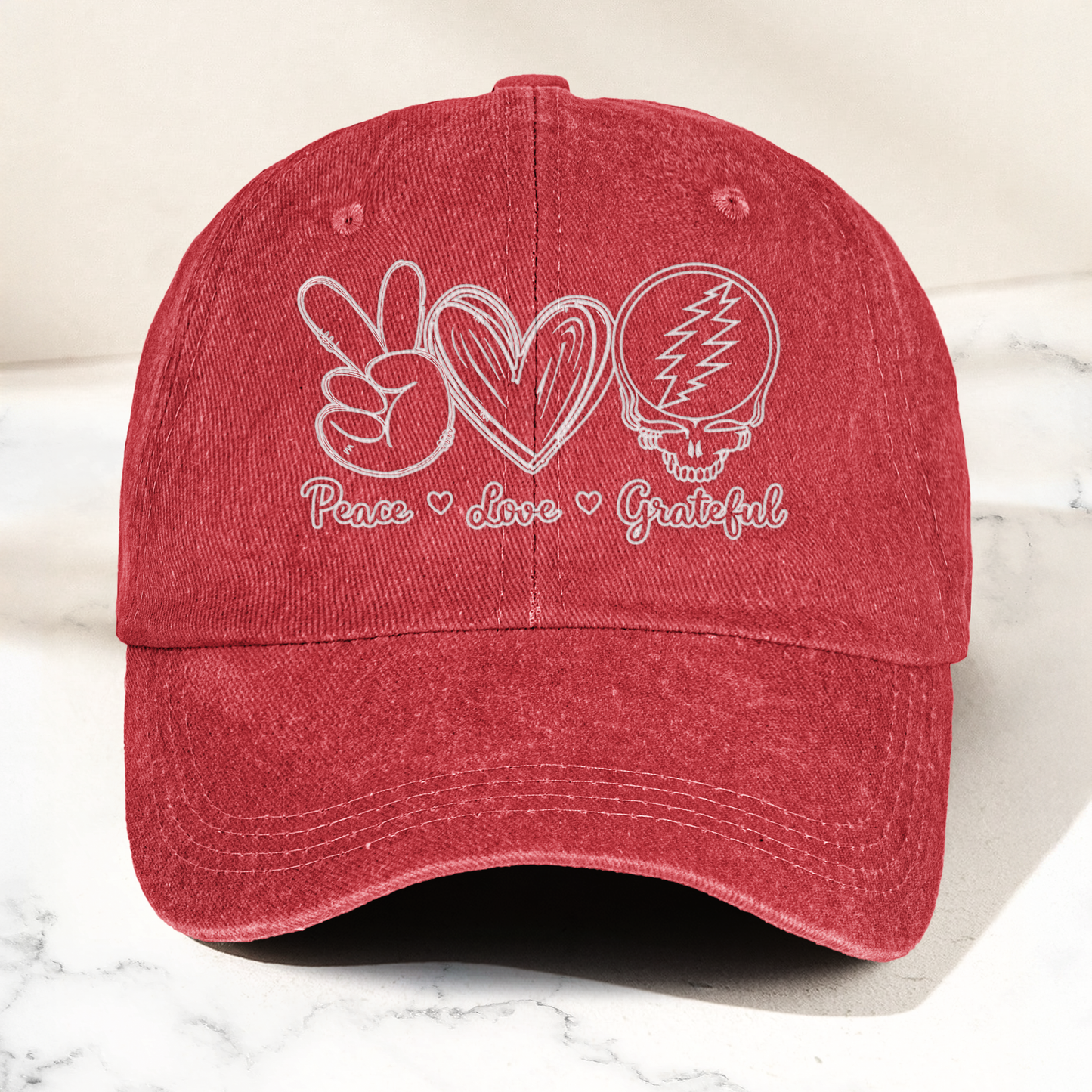 Peace Love Grateful Skull Vintage Dad Hat – Retro Grateful Dead Band Washed Cap Gift For Dad (With Box)