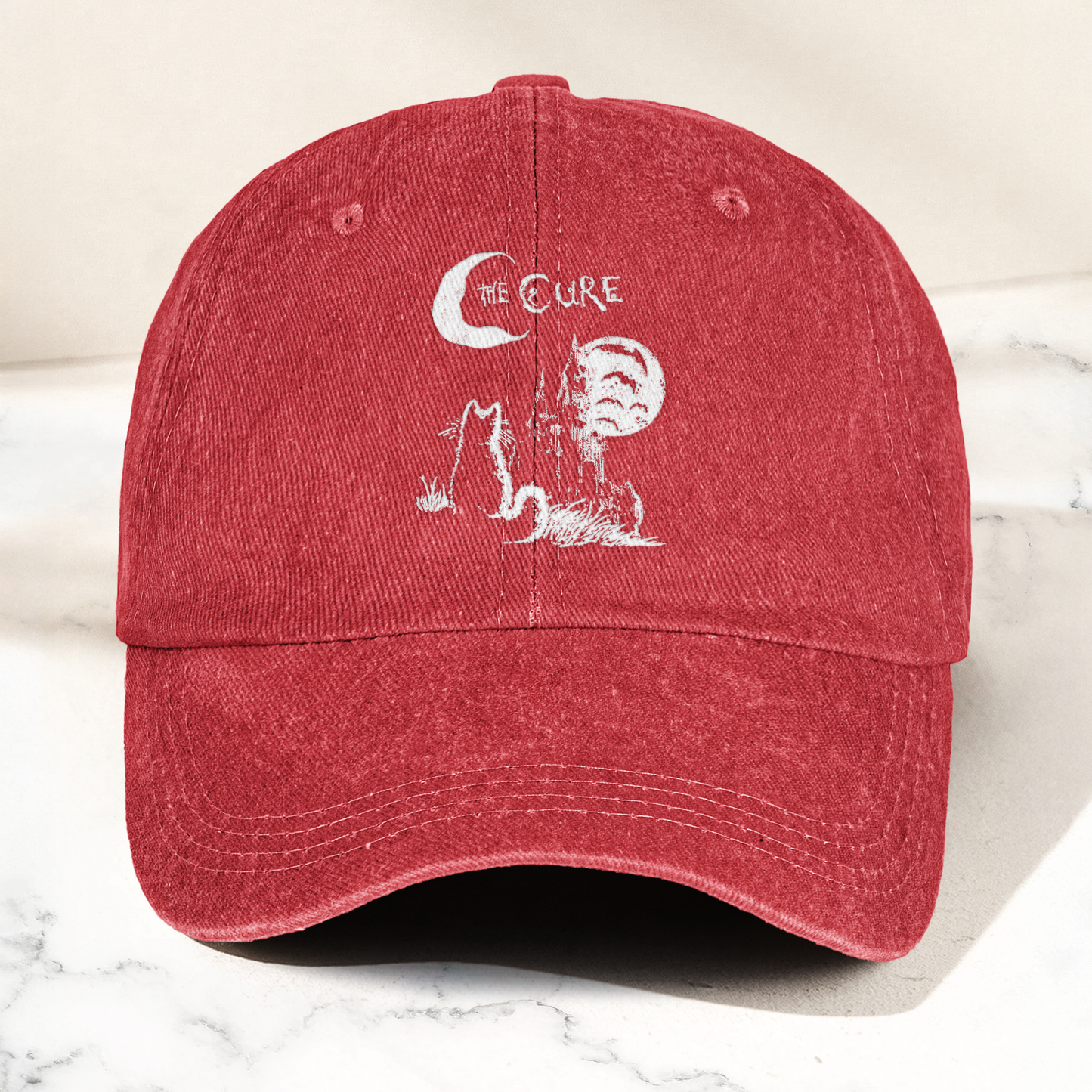 The Cure Vintage Cat Moon Denim Cap – Vintage The Cure Band Album Merch Gift for Dad (With Box)