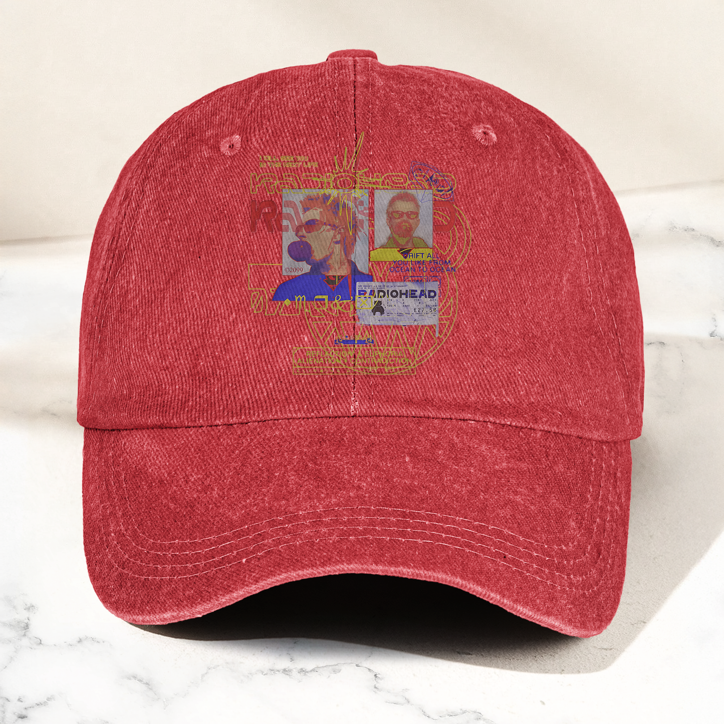 Radiohead 90s Rock Band Graphic Denim Cap – Retro Music Fan Cap Gift For Dad (With Box)