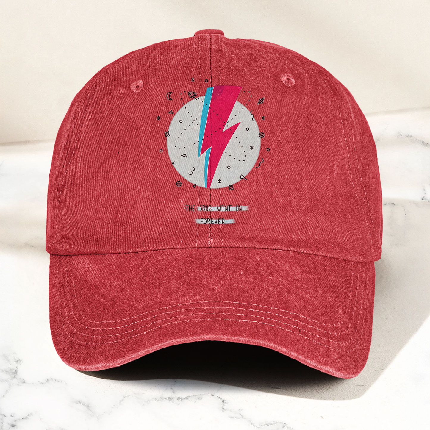David Bowie Inspired Lightning Bolt Ziggy Stardust Denim Cap – Retro Music Fan Cap Gift For Dad (With Box)