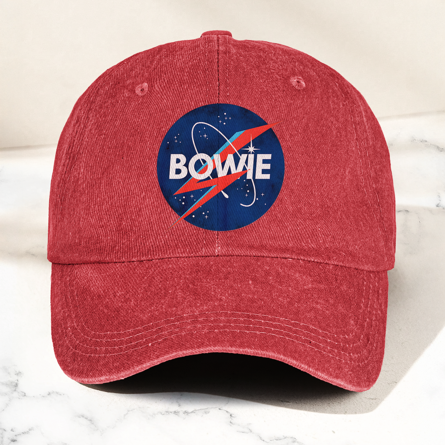 David Bowie NASA Lightning Bolt Logo Denim Cap – Retro Punk Rock Music Fan Cap Gift For Dad (With Box)