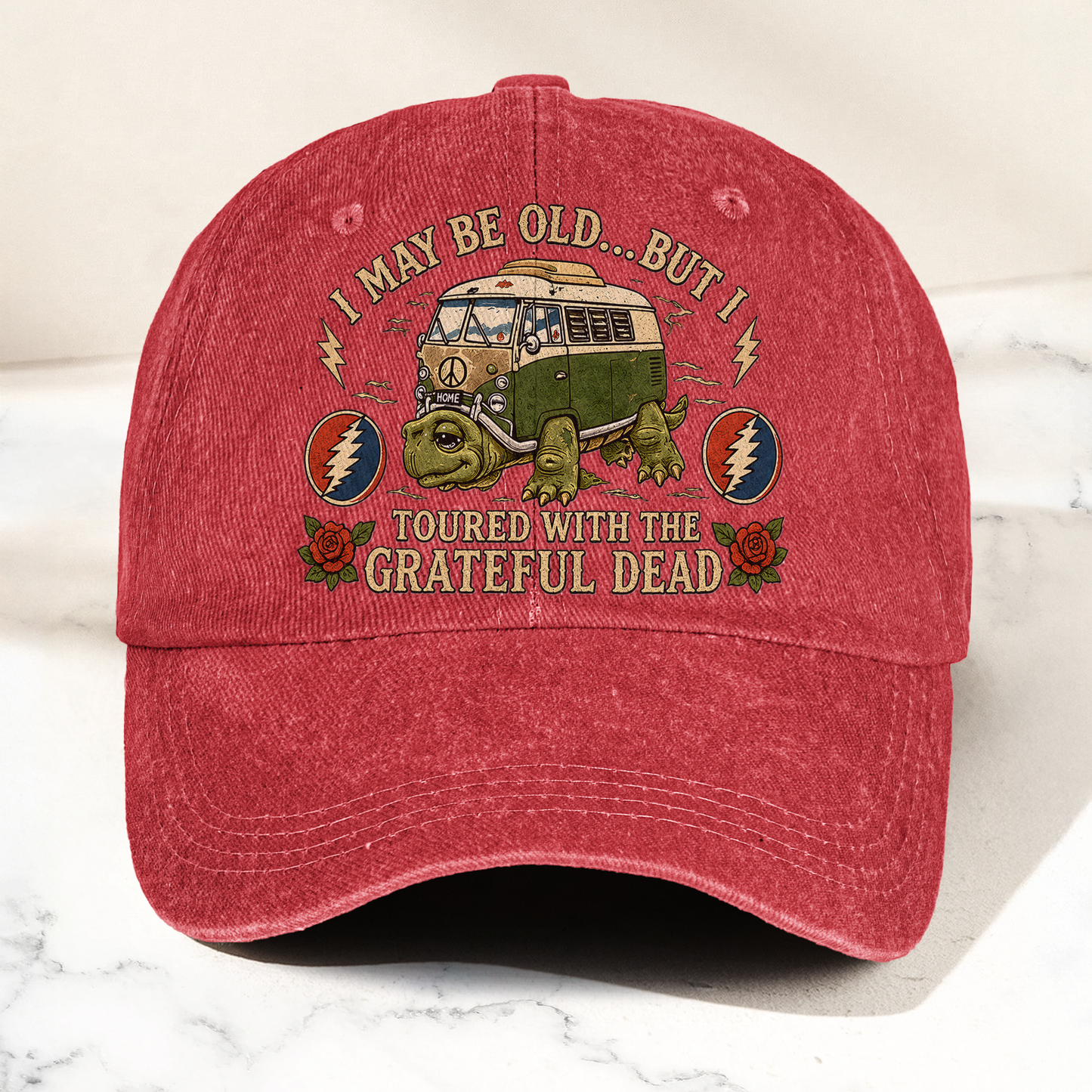 Grateful Dead I May Be Old But I Toured Bus Terrapin Denim Cap – Retro Vintage Dad Cap Gift For Dad (With Box)
