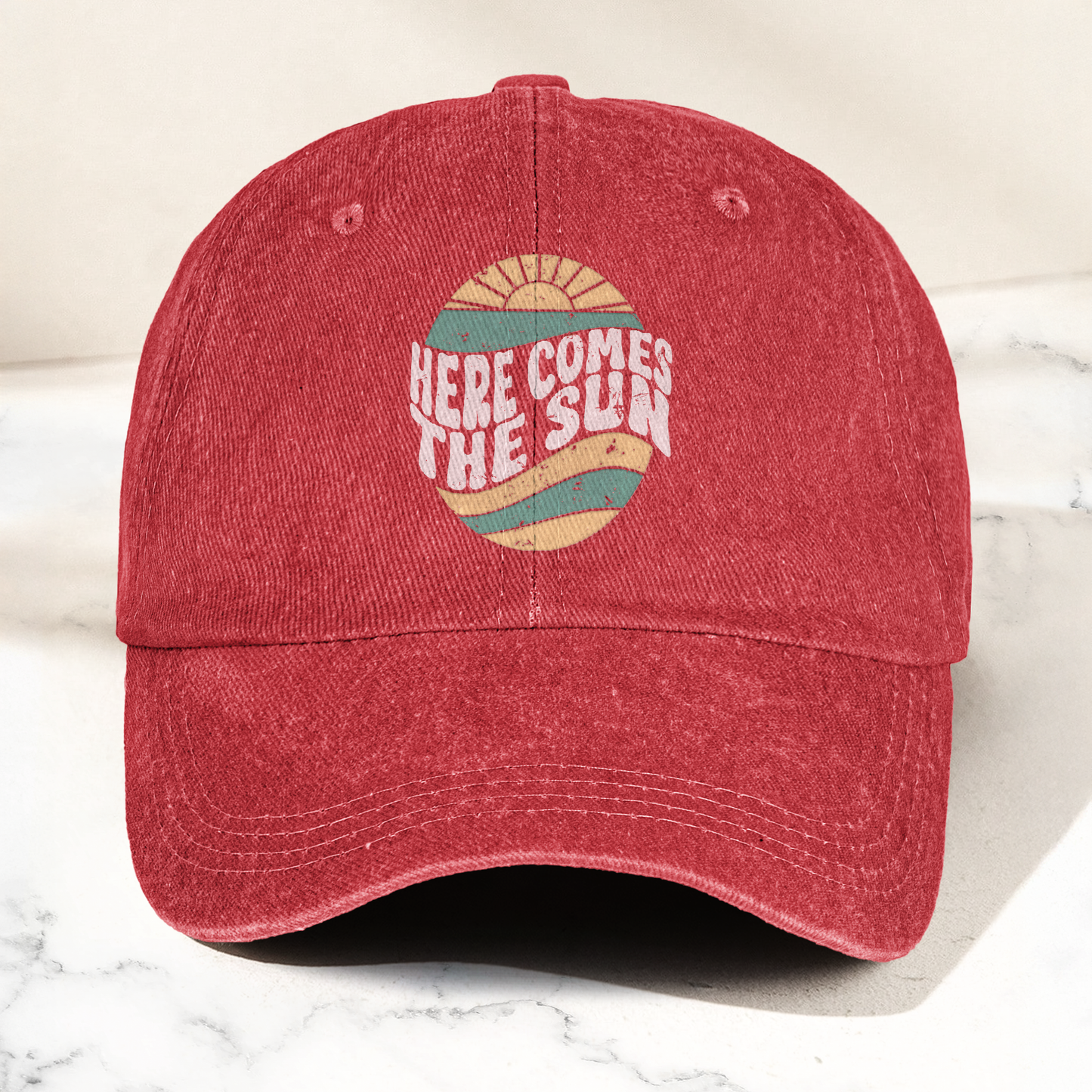 Groovy Here Comes The Sun Denim Cap – Retro The Beatles Merch Gift for Dad (With Box)