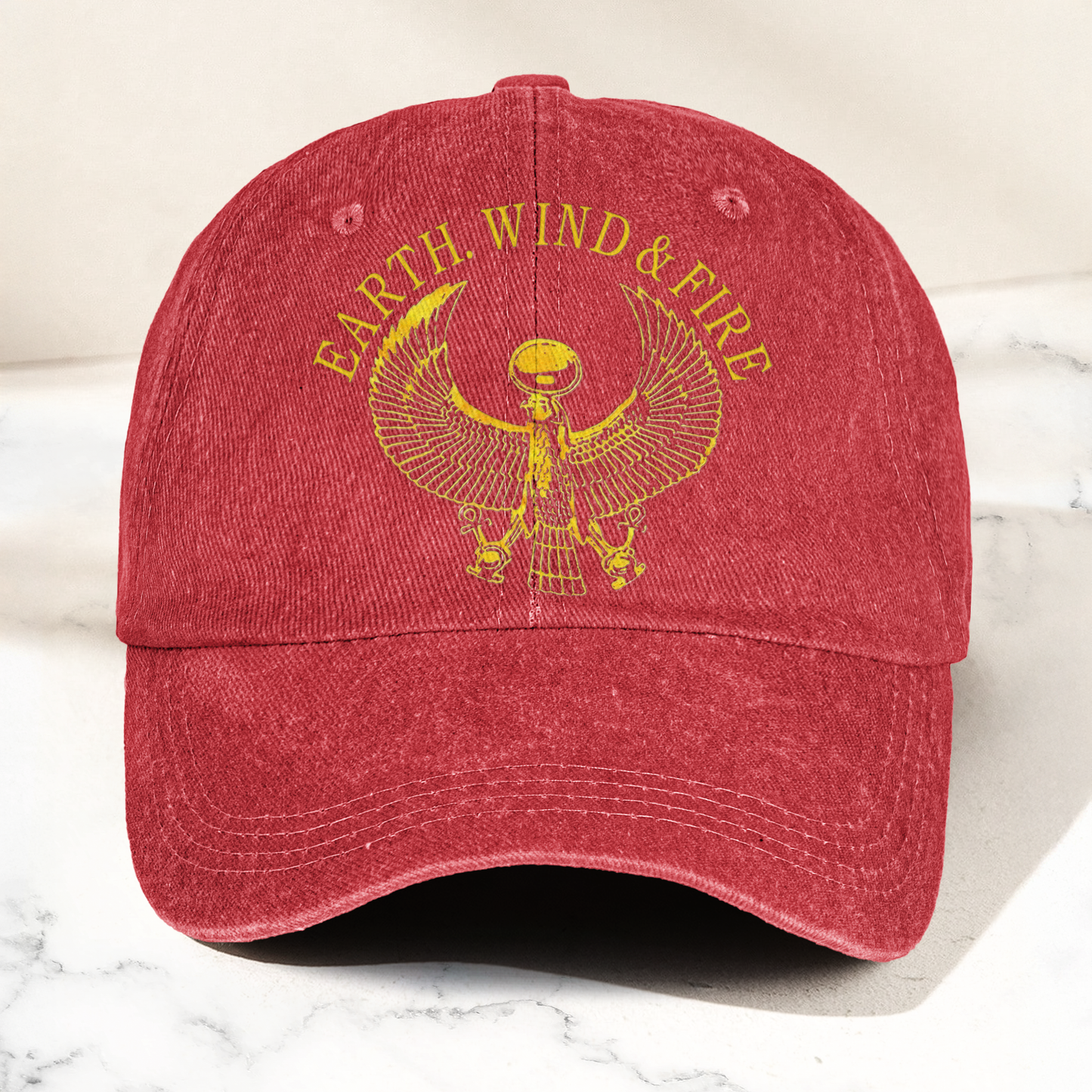 Earth Wind Fire Vintage Gold Egyptian Falcon Logo Denim Cap – Retro Vintage Dad Cap Gift For Dad (With Box)