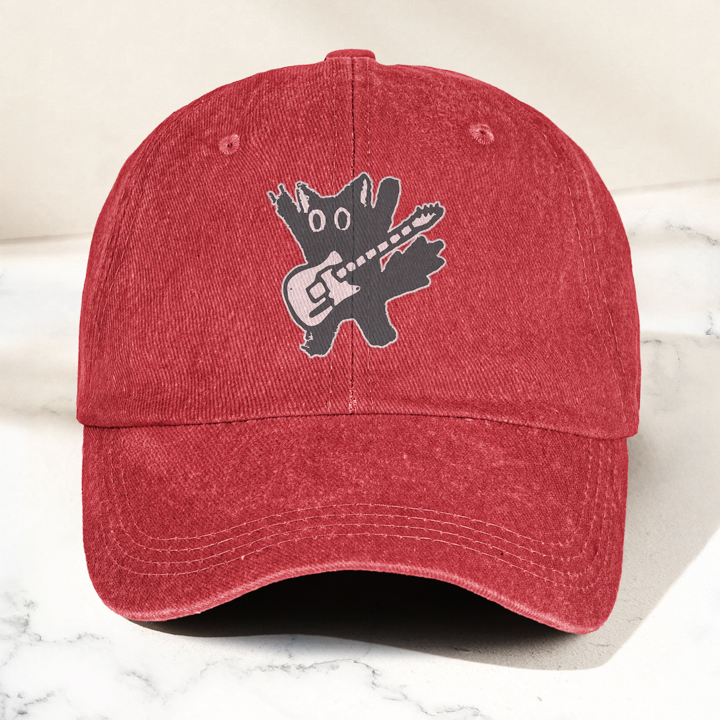 Rockstar Cat Artwork Vintage Denim Cap – Retro The Cure Band Merch Gift for Dad (With Box)