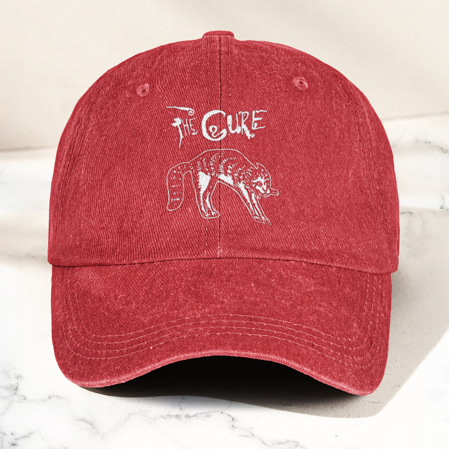 The Cure Rare Cat Artwork Vintage Denim Cap – Retro The Cure Band Merch Gift for Dad (With Box)
