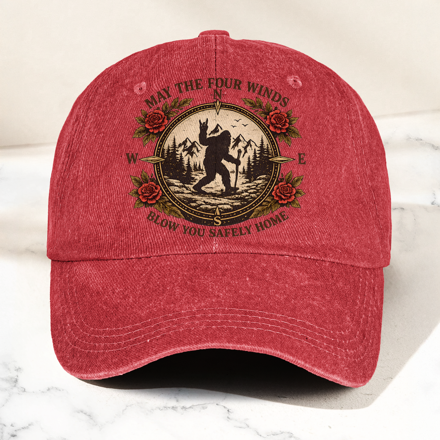 Grateful Dead Franklin's Tower May The Four Winds Blow You Safely Home Bigfoot Sasquatch Denim Cap – Retro Vintage Dad Cap Gift For Dad (With Box)