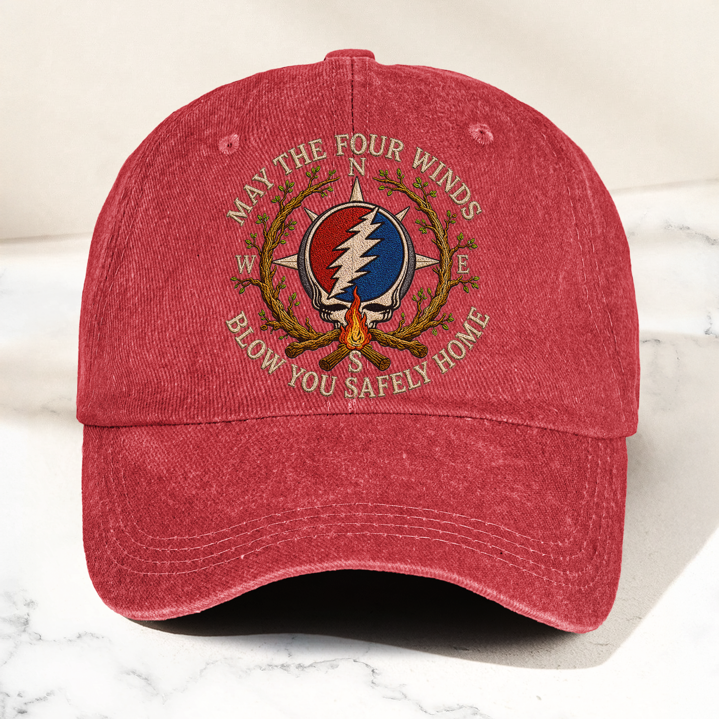 Grateful Dead May The Four Winds Blow You Safely Home Vintage Dad Hat – Deadhead Camping Cap Gift