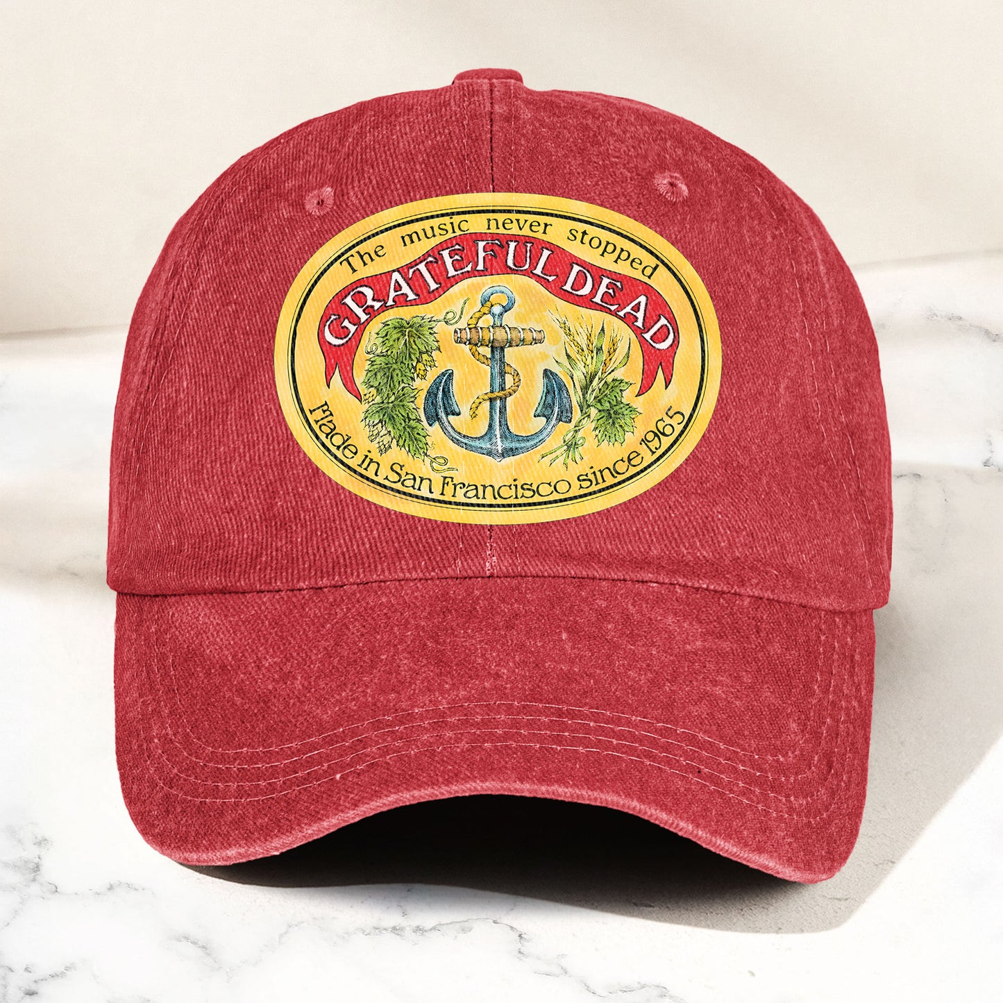 The Music Never Stopped Denim Cap – Grateful Dead Tribute Merch Dad Hat (With Box)