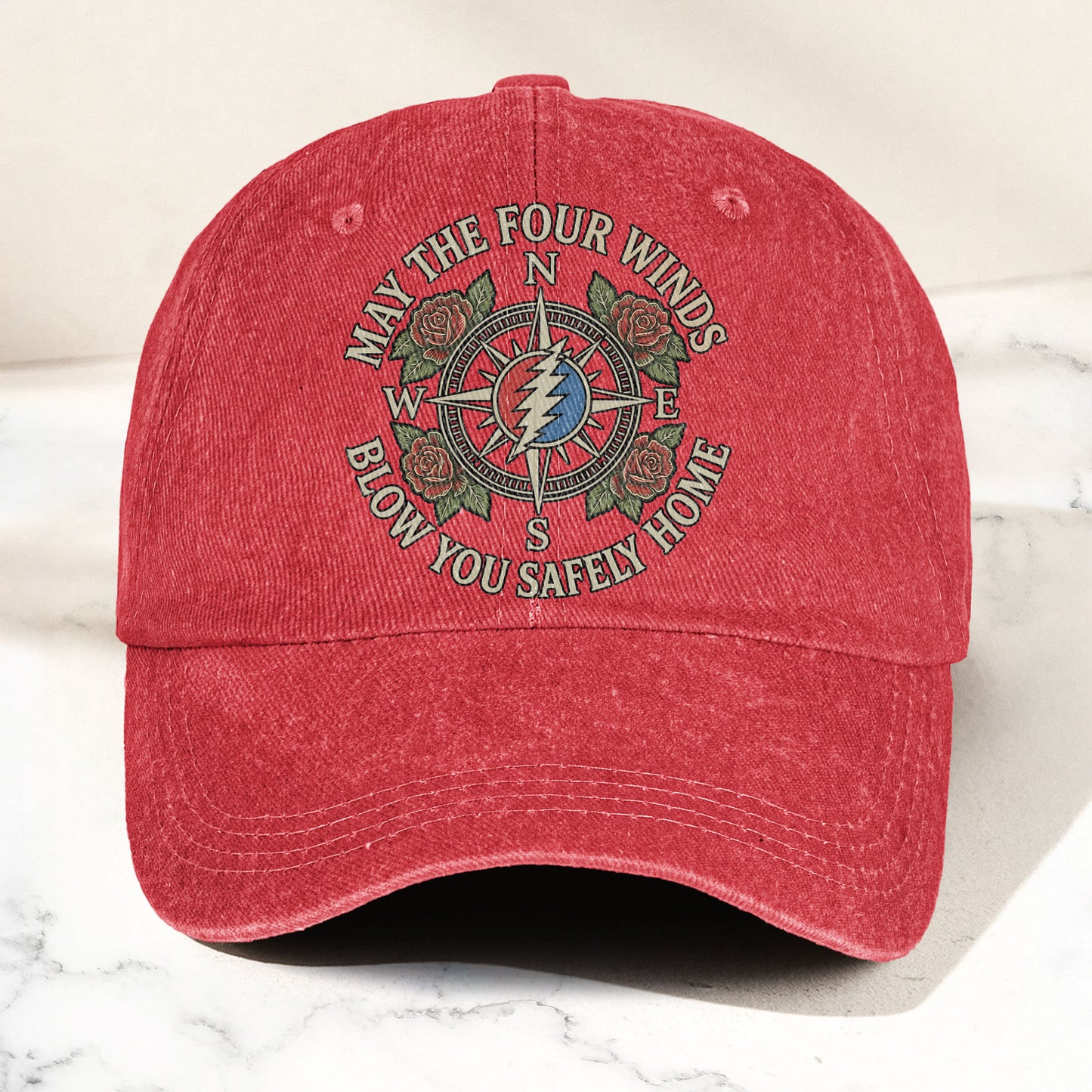 Grateful Dead May The Four Winds Blow You Safely Home Vintage Band Denim Cap - Retro Vintage Dad Cap Gift For Dad (With Box)