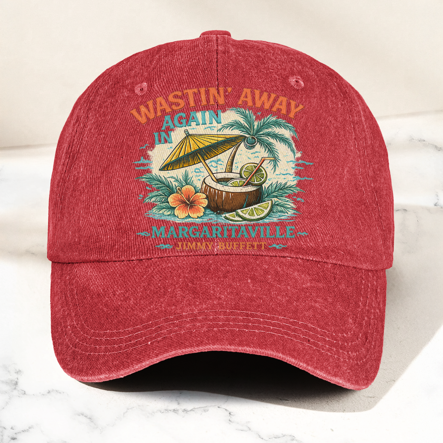 Jimmy Buffett Margaritaville Wastin Away Again Tropical Cocktail Beach Denim Cap – Retro Vintage Dad Cap Gift For Dad (With Box)