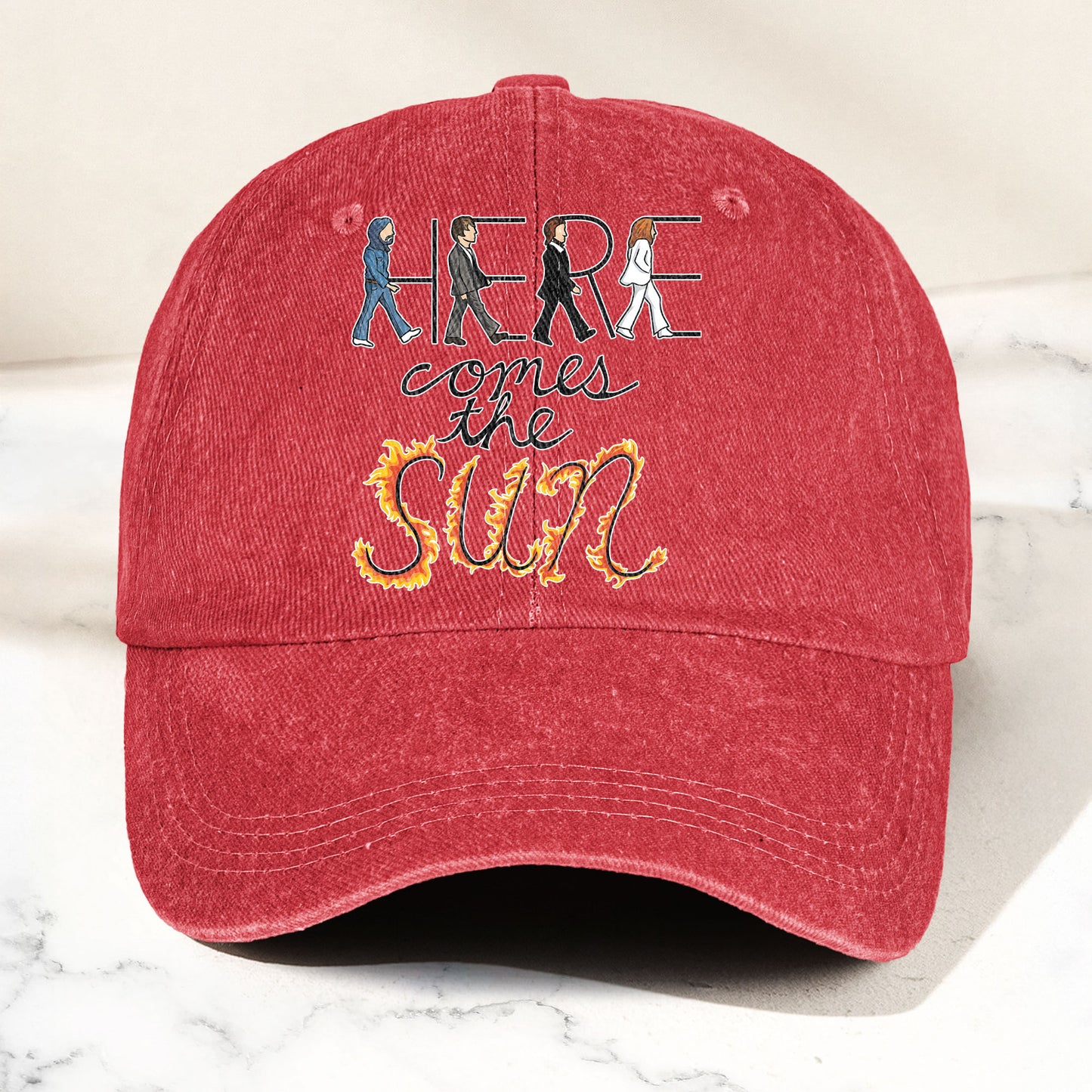 Here Comes the Sun Denim Cap – Retro The Beatles Tribute Merch Dad Hat (With Box)
