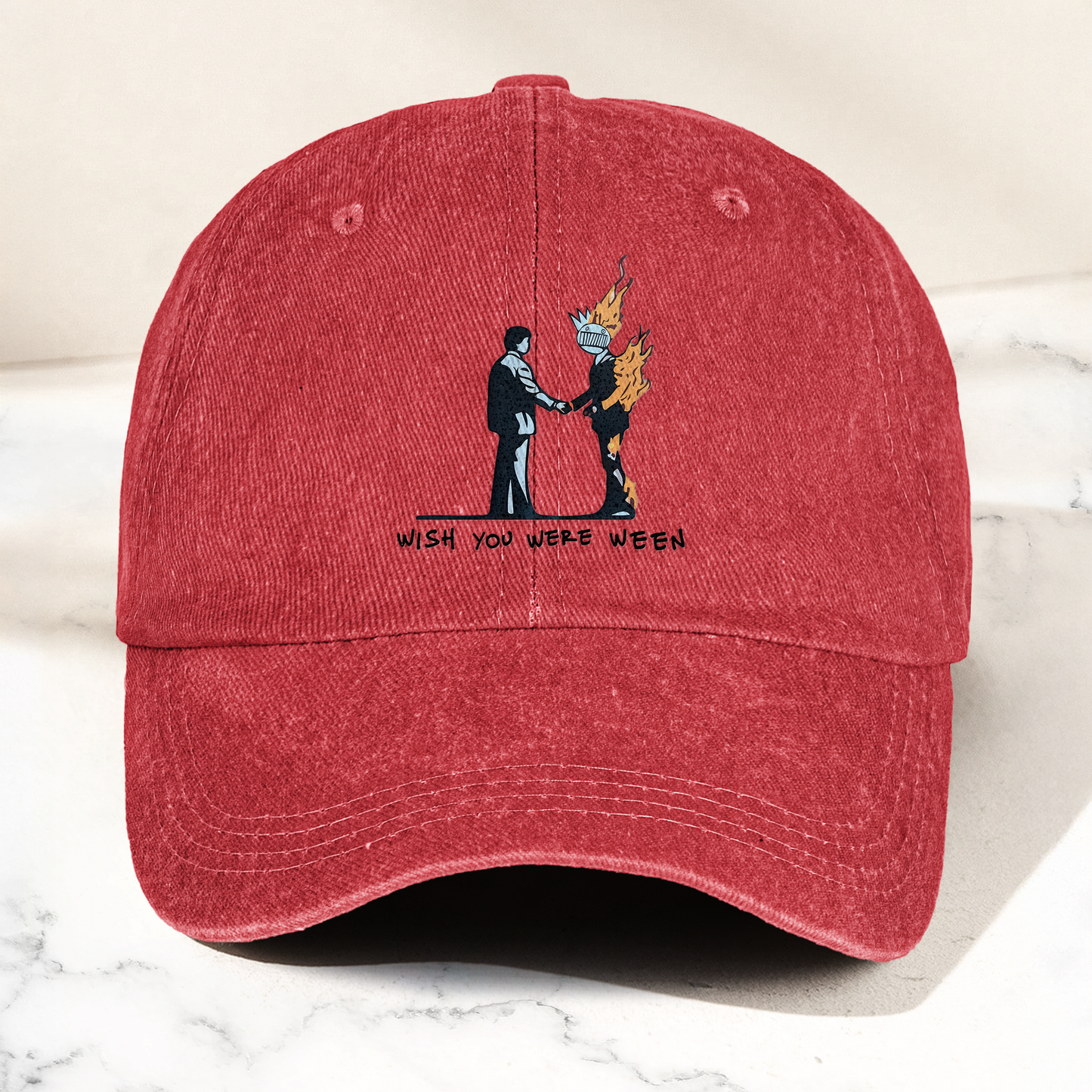 Wish You Were Ween Pink Floyd Denim Cap – Retro Pink Floyd Merch Gift for Dad (With Box)