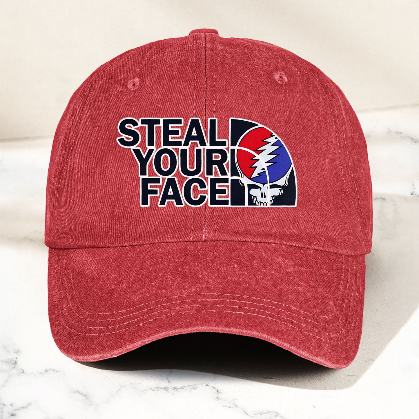 Steal Your Face Denim Cap – Retro Grateful Dead Skull Dad Hat (With Box)