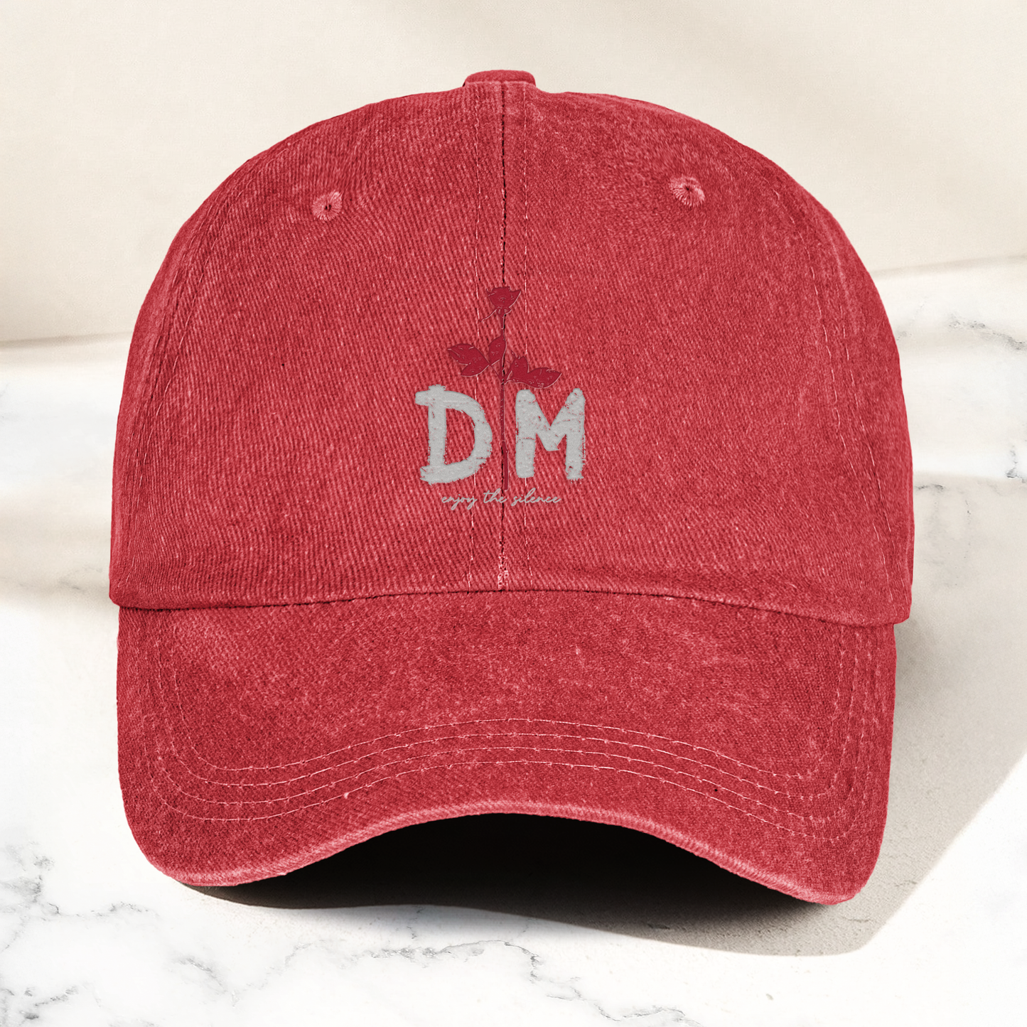 DM Rose Denim Cap – Minimalist Depeche Mode Inspired Dad Hat (With Box)