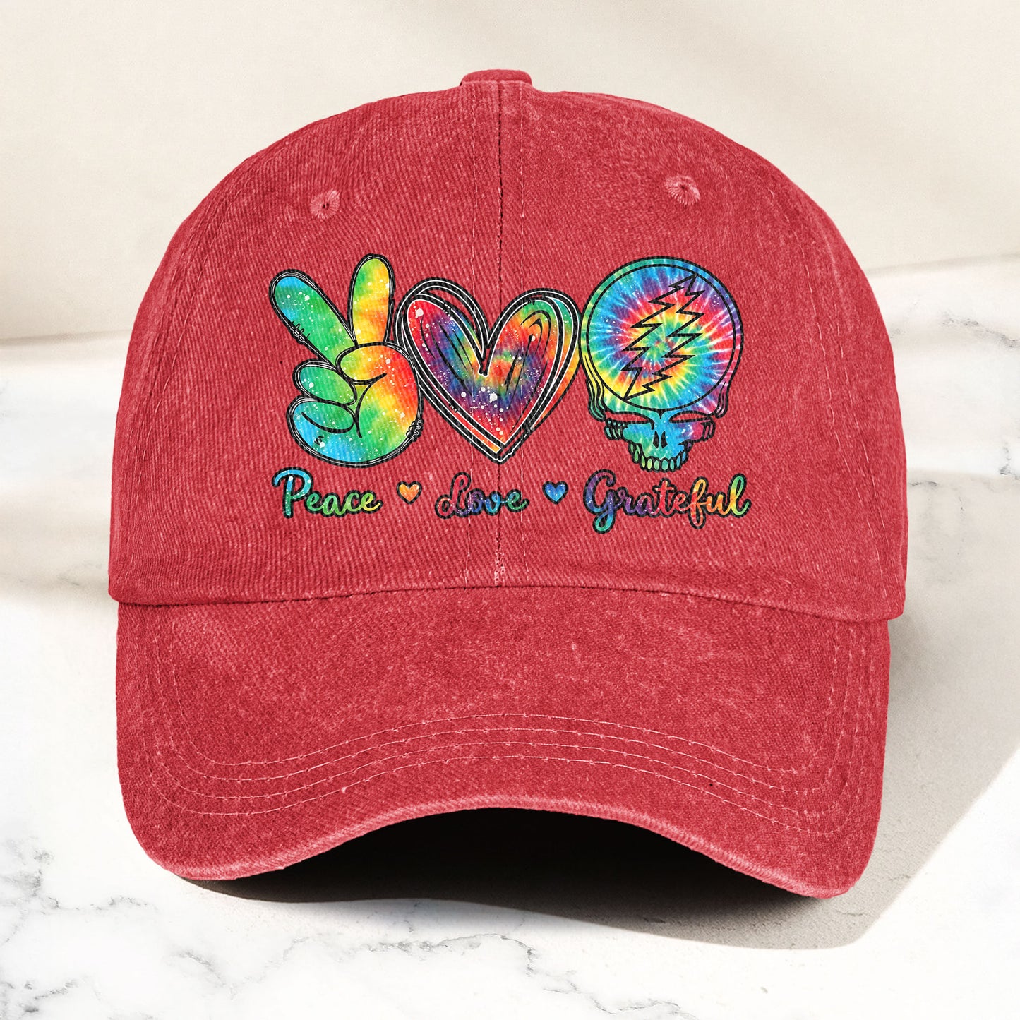 Peace Love Grateful Denim Cap – Retro Grateful Dead Merch Gift for Dad (With Box)