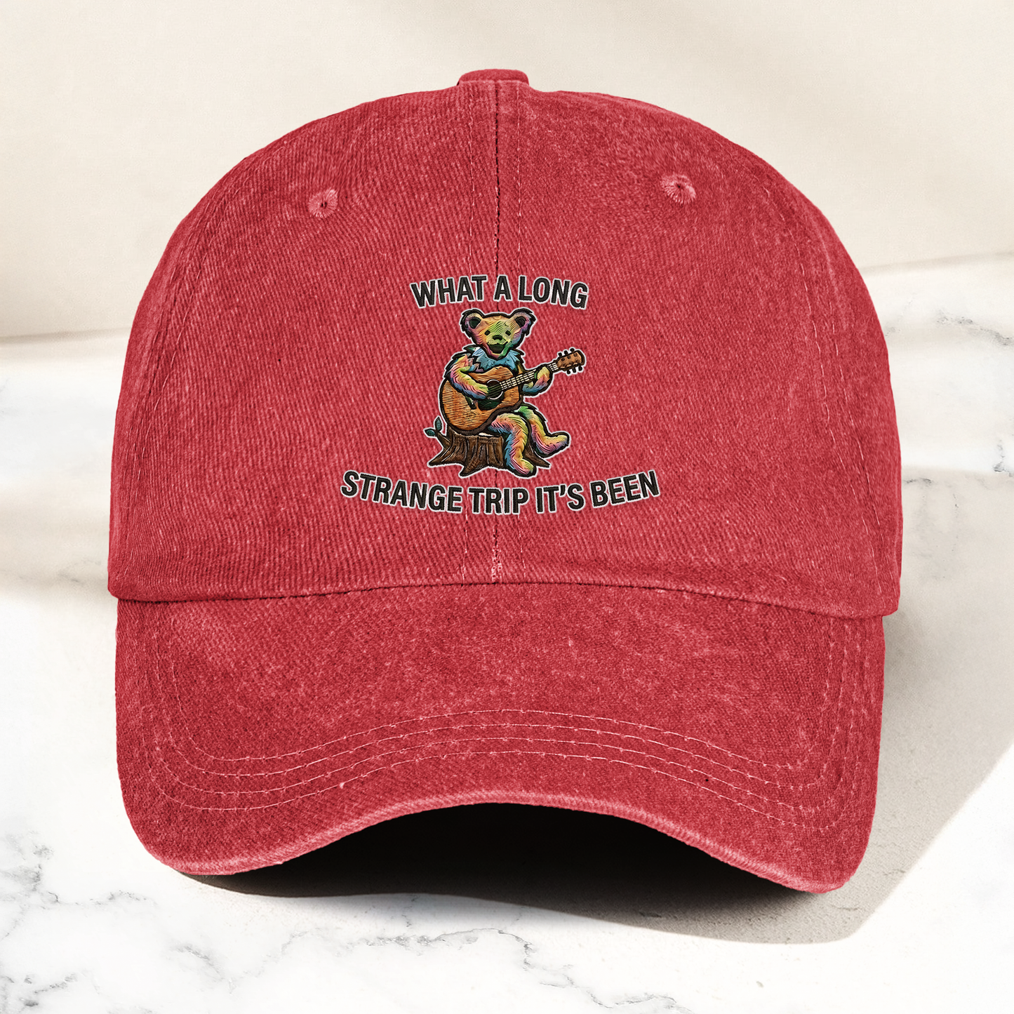 What A Long Strange Trip It’s Been Denim Cap – Psychedelic Bear Retro Dad Hat (With Box)