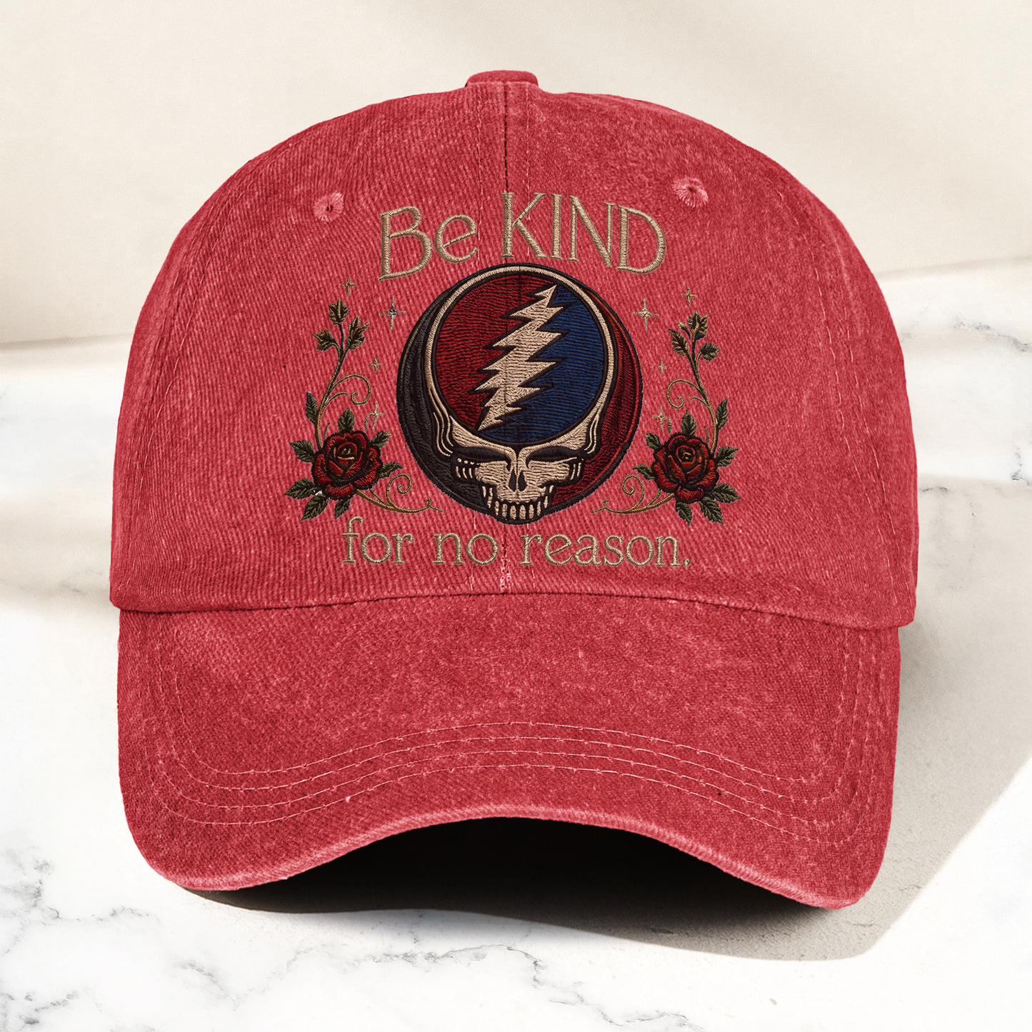 Grateful Dead Be Kind For No Reason Steal Your Face Lightning Skull Denim Cap – Retro Vintage Dad Cap Gift For Dad (With Box)