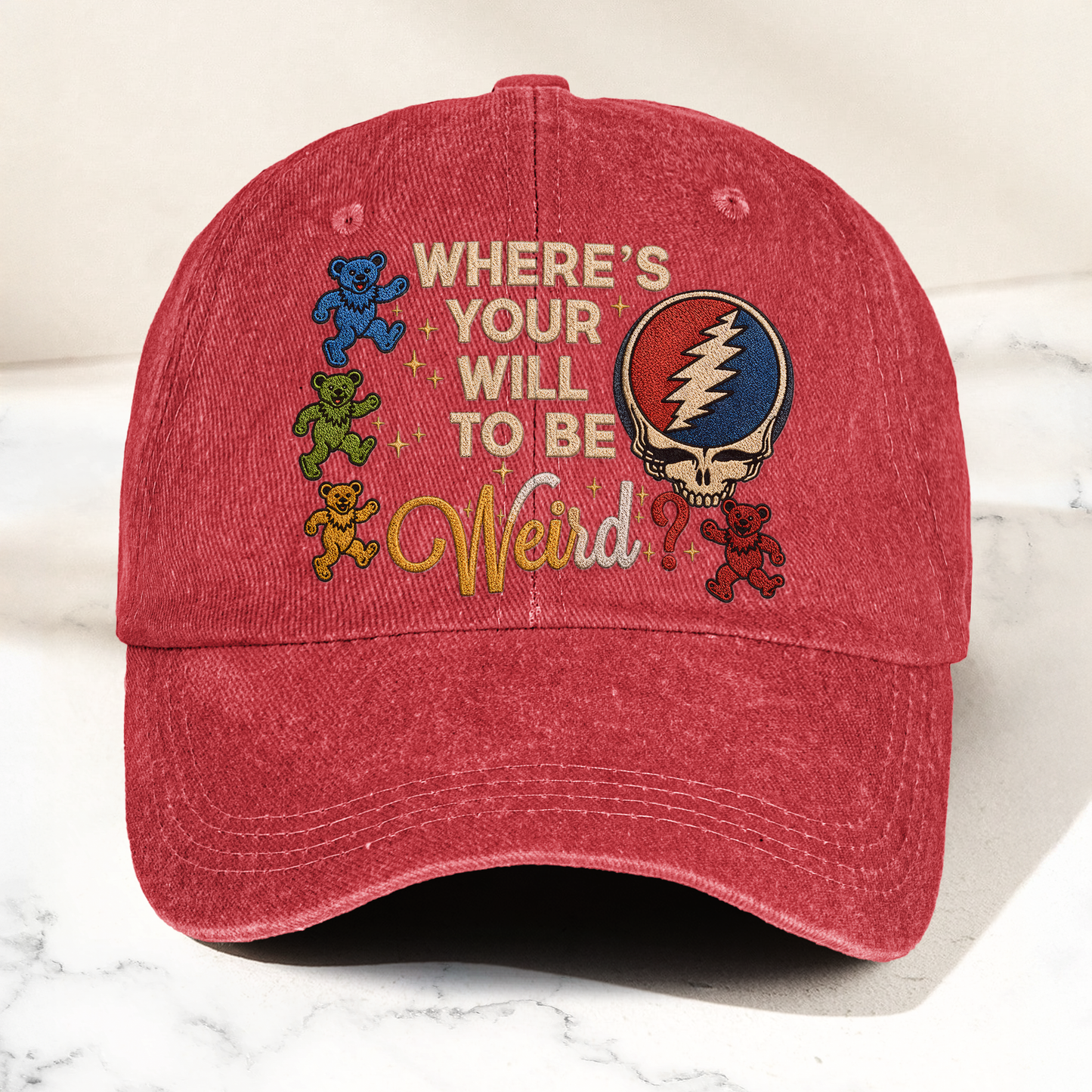 Grateful Dead Steal Your Face Where's Your Will To Be Weird Denim Cap – Retro Vintage Dad Cap Gift For Dad (With Box)