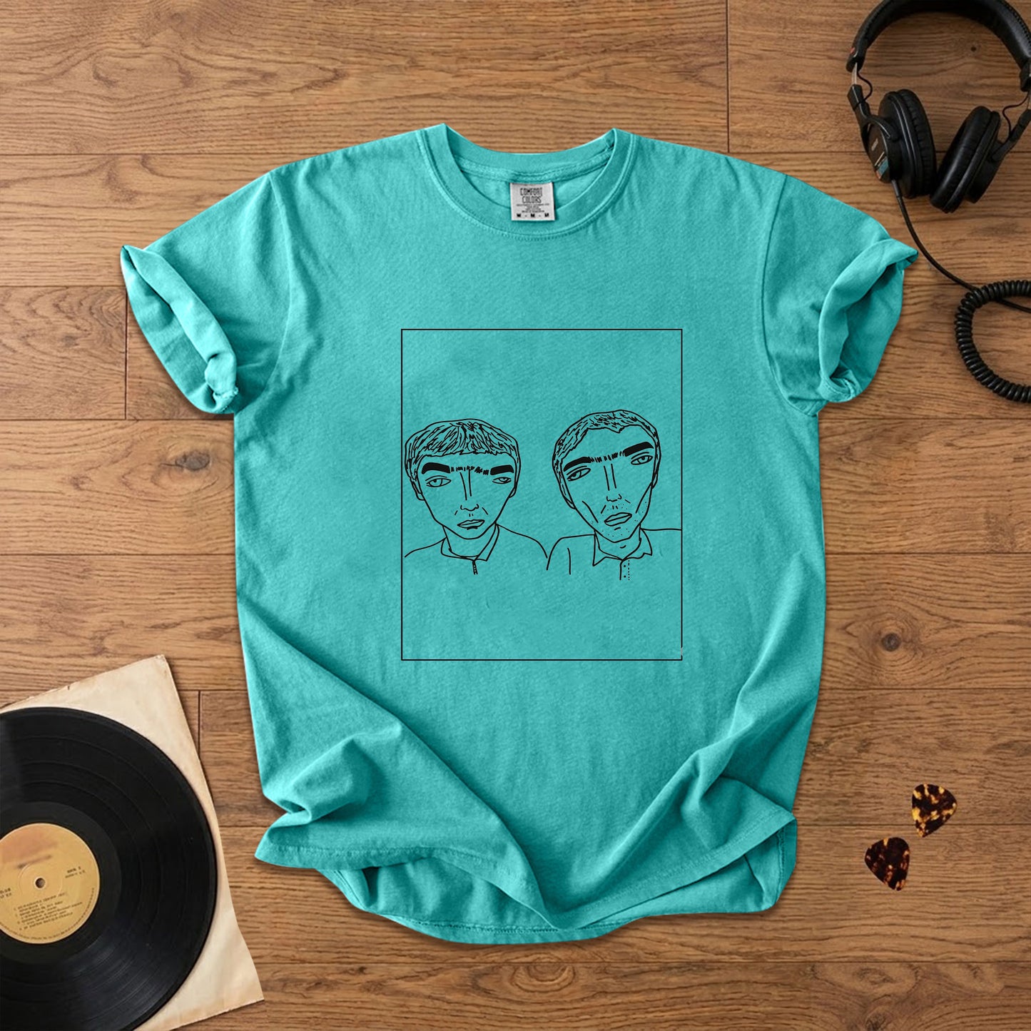 Badly Drawn Gallagher Brothers of Oasis Comfort Tee – Space & Retro Rock Inspired Graphic Shirt