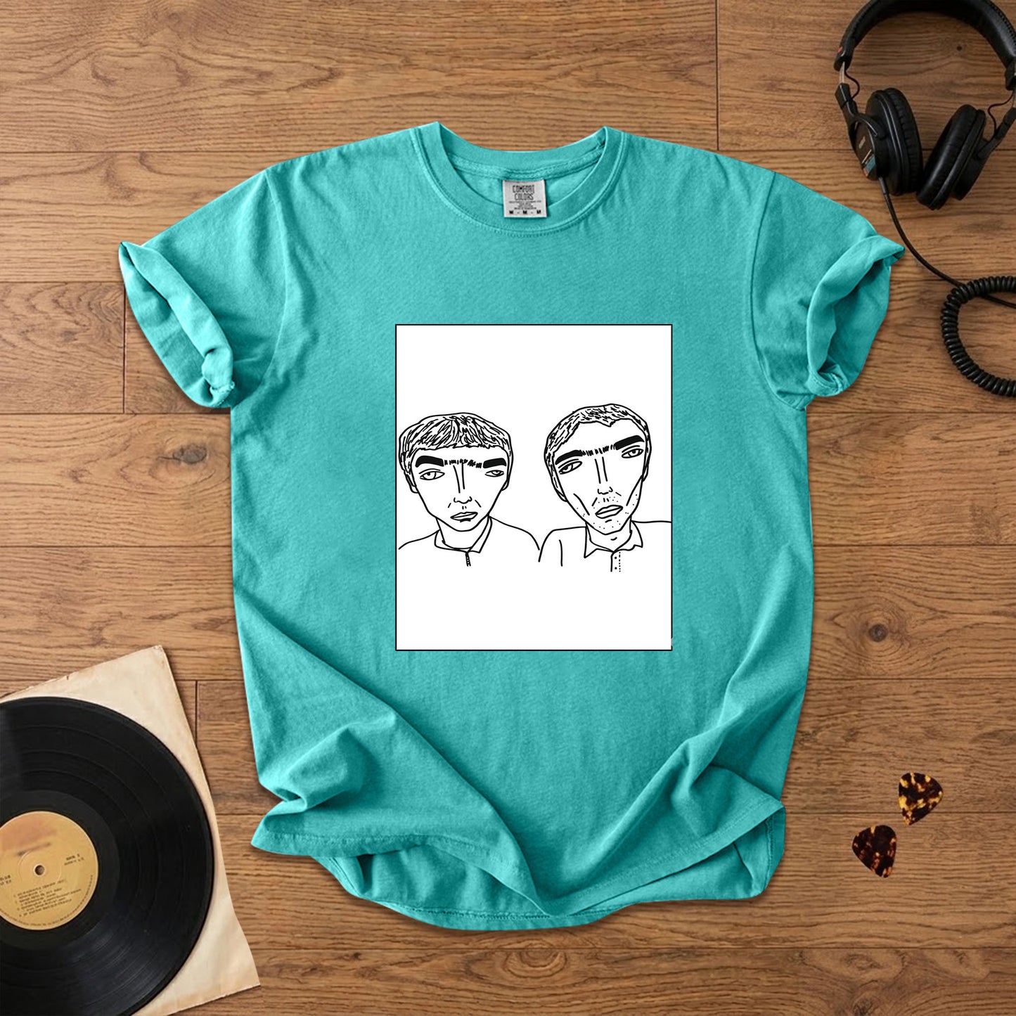 Badly Drawn Liam&Noel Oasis Comfort Tee – Space & Retro Rock Inspired Graphic Shirt