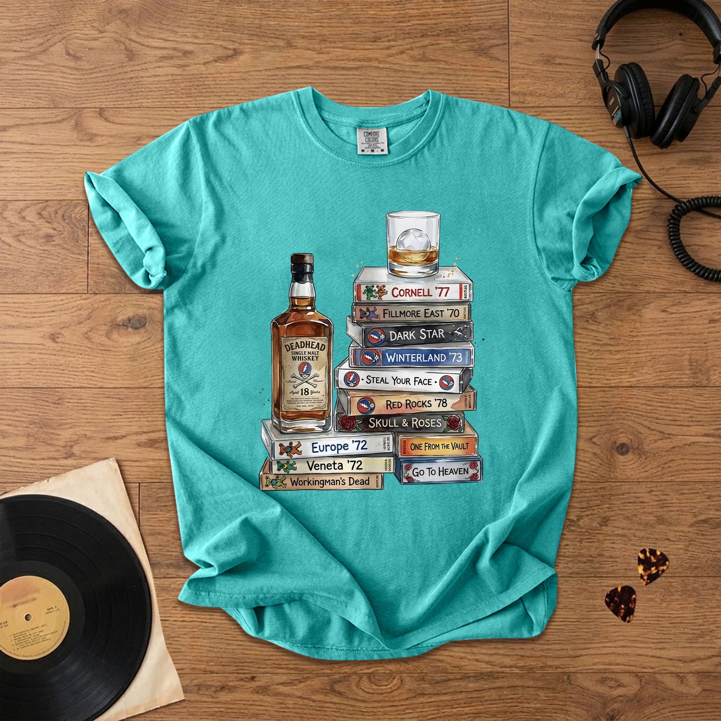 Deadhead Whisky Comfort Tee – Retro Grateful Dead Music Graphic Shirt