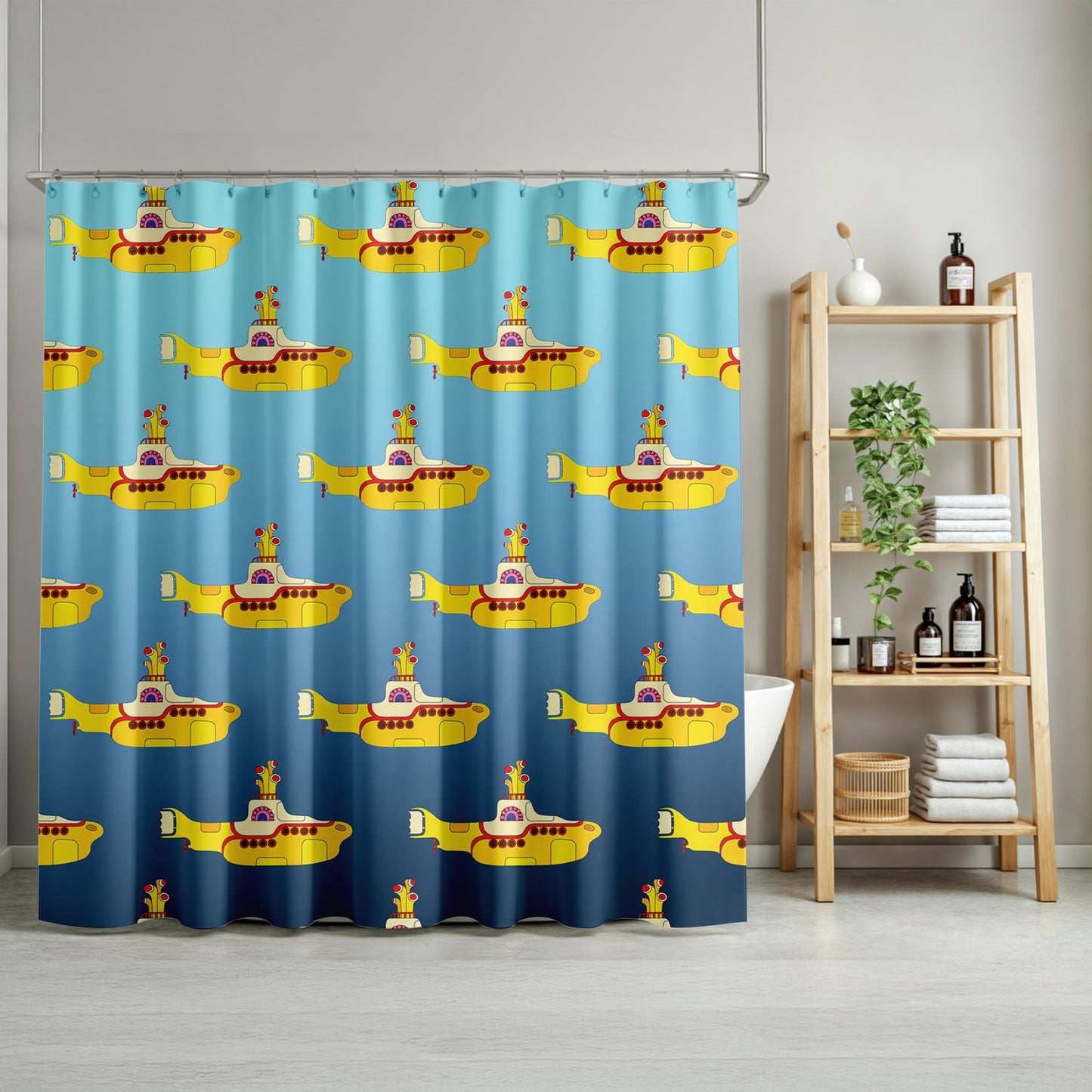 Yellow Submarine Nostalgia Shower Curtain – Retro Music-Inspired Bathroom Decor